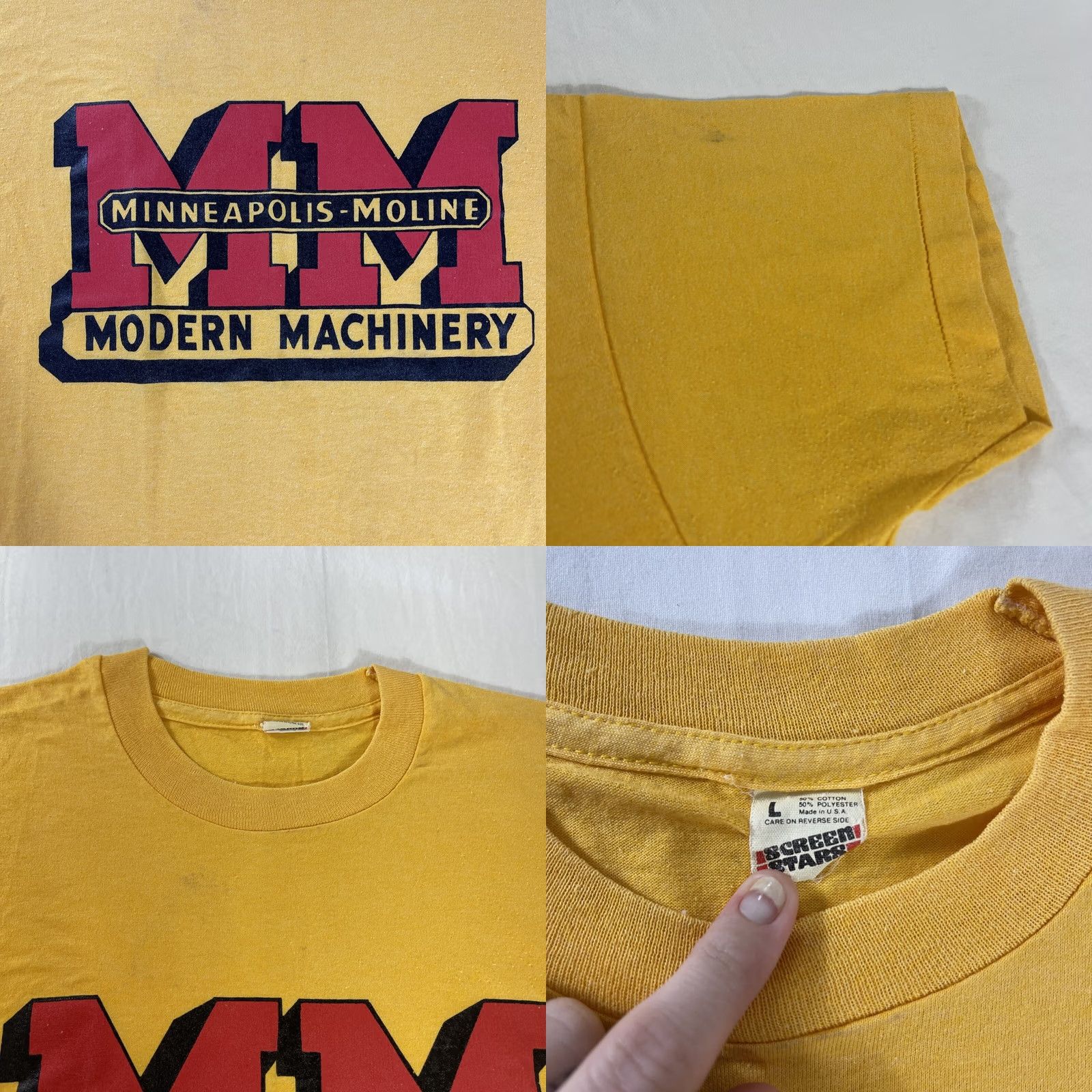 Vintage VINTAGE SCREEN STARS BEST T-Shirt Mens L Yellow Minneapolis Moline Tractor 80s 90s SINGLE STITCHING Graphic Print Crew Neck Short Sleeve Shirt Size US L / EU 52-54 / 3 - 8 Thumbnail