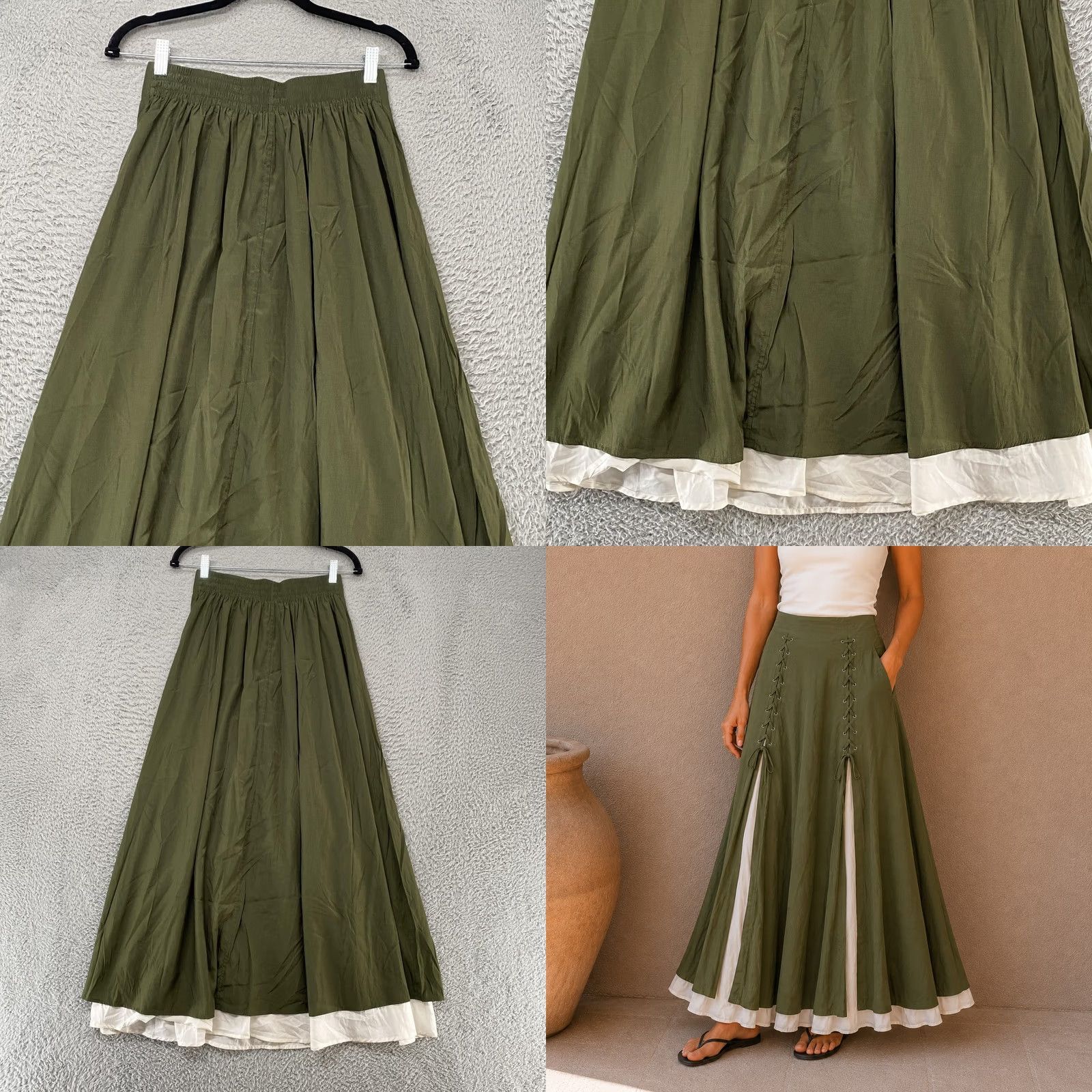 Vintage Scarlet Darkness Maxi Skirt Womens Small Green Lace Up Renfaire Gothic Size 28" / US 6 / IT 42 - 8 Thumbnail