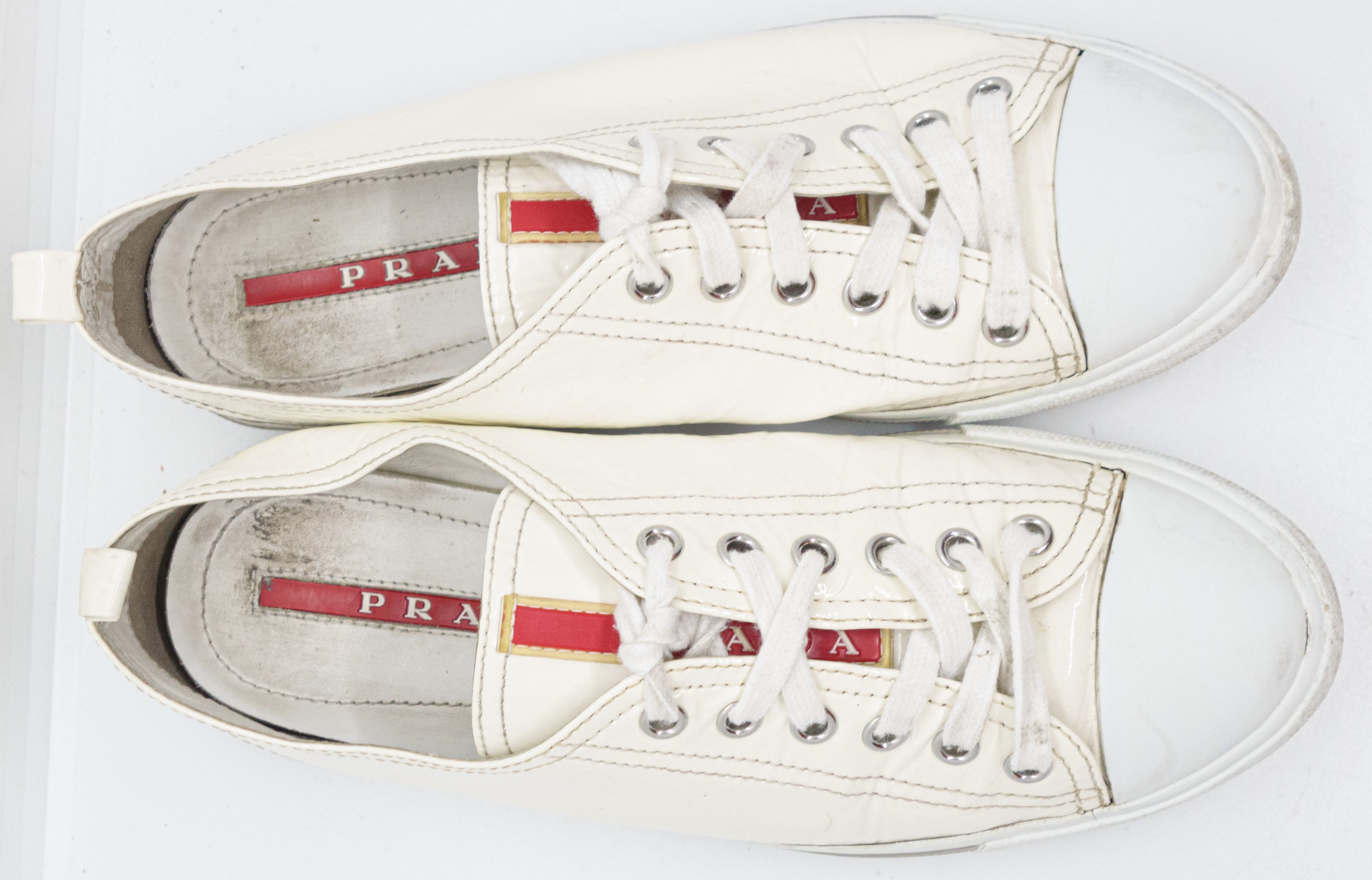 Prada Sport Red Tab Patent Leather Distressed Keds Size US 7.5 / IT 37.5 - 4 Thumbnail