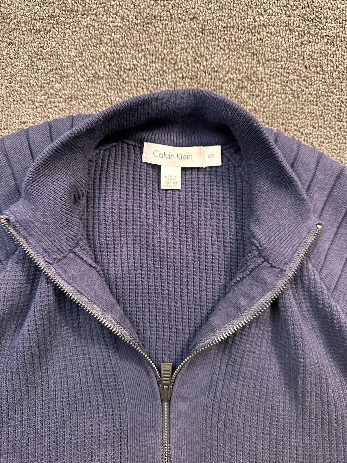 Calvin Klein Calvin Klein Men's Solid Blue Knit Full Zip Sweater Size L Size US L / EU 52-54 / 3 - 2 Thumbnail