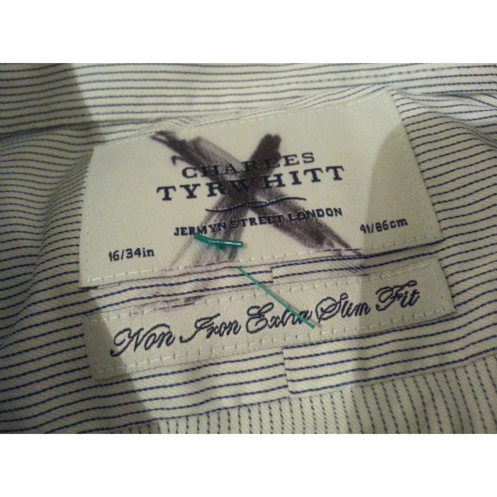 Charles Tyrwhitt Mens Charles Tyrwhitt Dress Shirt Slim Blue Stripes Cotton 15 34 16 34 Regular Button Shirt Mens Blue Stripe Cotton Dress Shirt Size 42R - 4 Thumbnail
