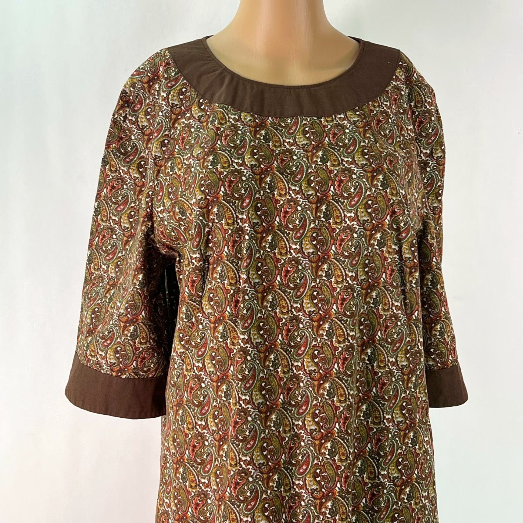 Vintage VINTAGE Womens Dress Size Medium Brown Paisley 3/4 Sleeves Crew Neck Sheath Womens Size M / US 6-8 / IT 42-44 - 2 Thumbnail