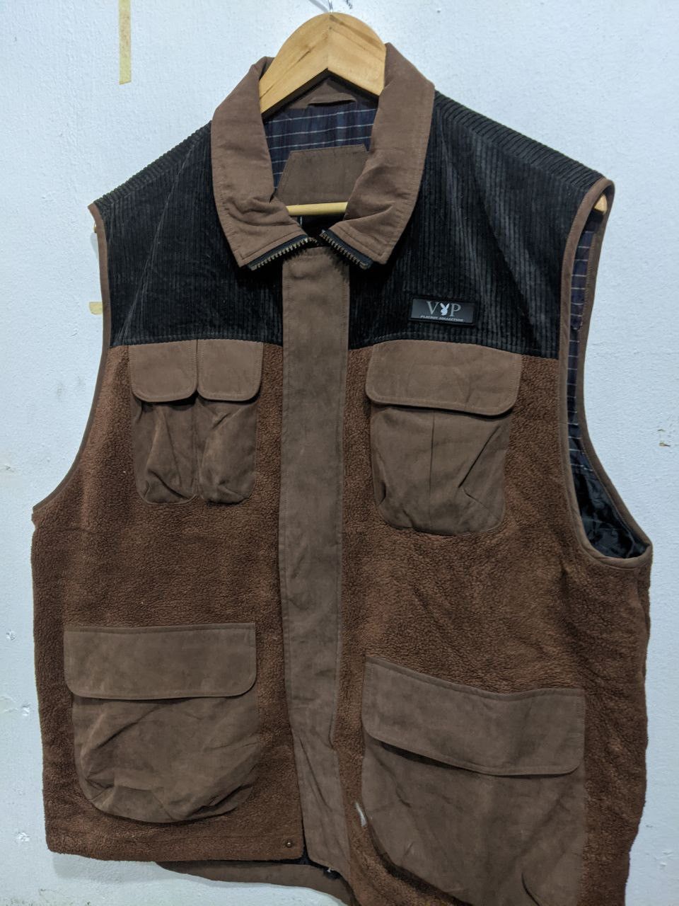 image of Playboy Vest Jacket Multipocket in Dark Brown, Men's (Size XL)