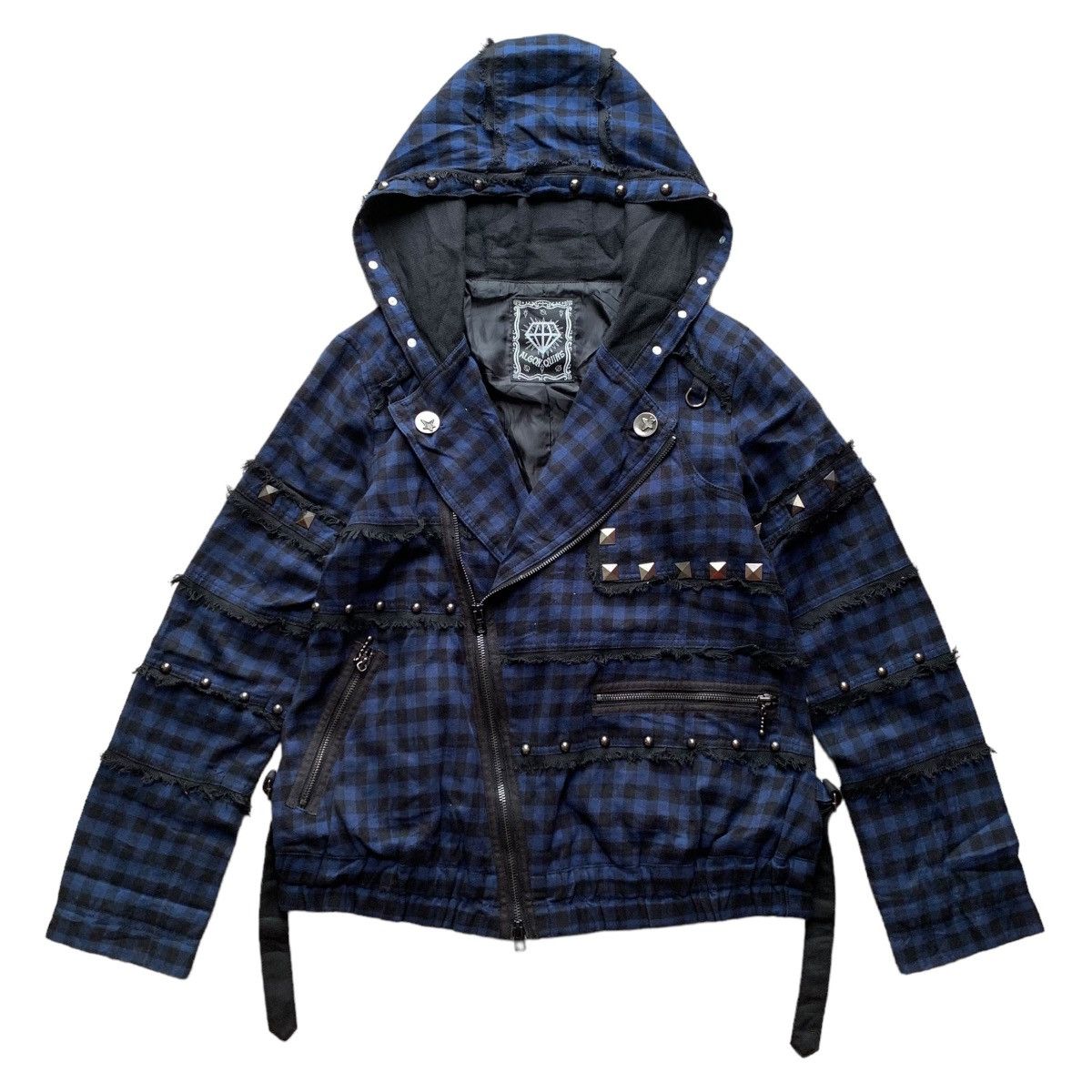 image of Seditionaries Studded Bondage Punk By Algonquins Double Collar Jacket in Blue Plaid, Women's (Size 