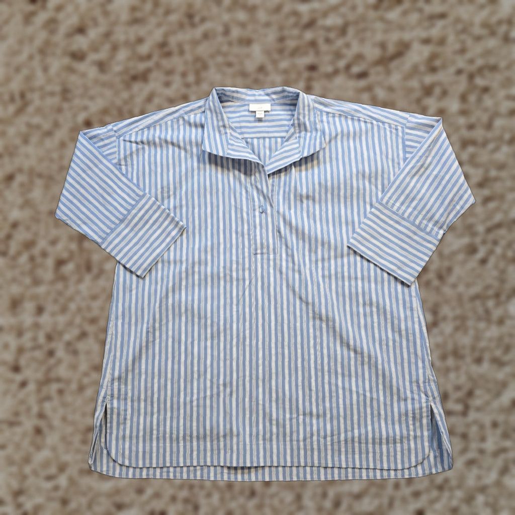 J. Jill J Jill Top Womens Medium Blue Striped 1/4 Button Long Sleeve Business Casual Blouse Cutout? Size M / US 6-8 / IT 42-44 - 1 Thumbnail