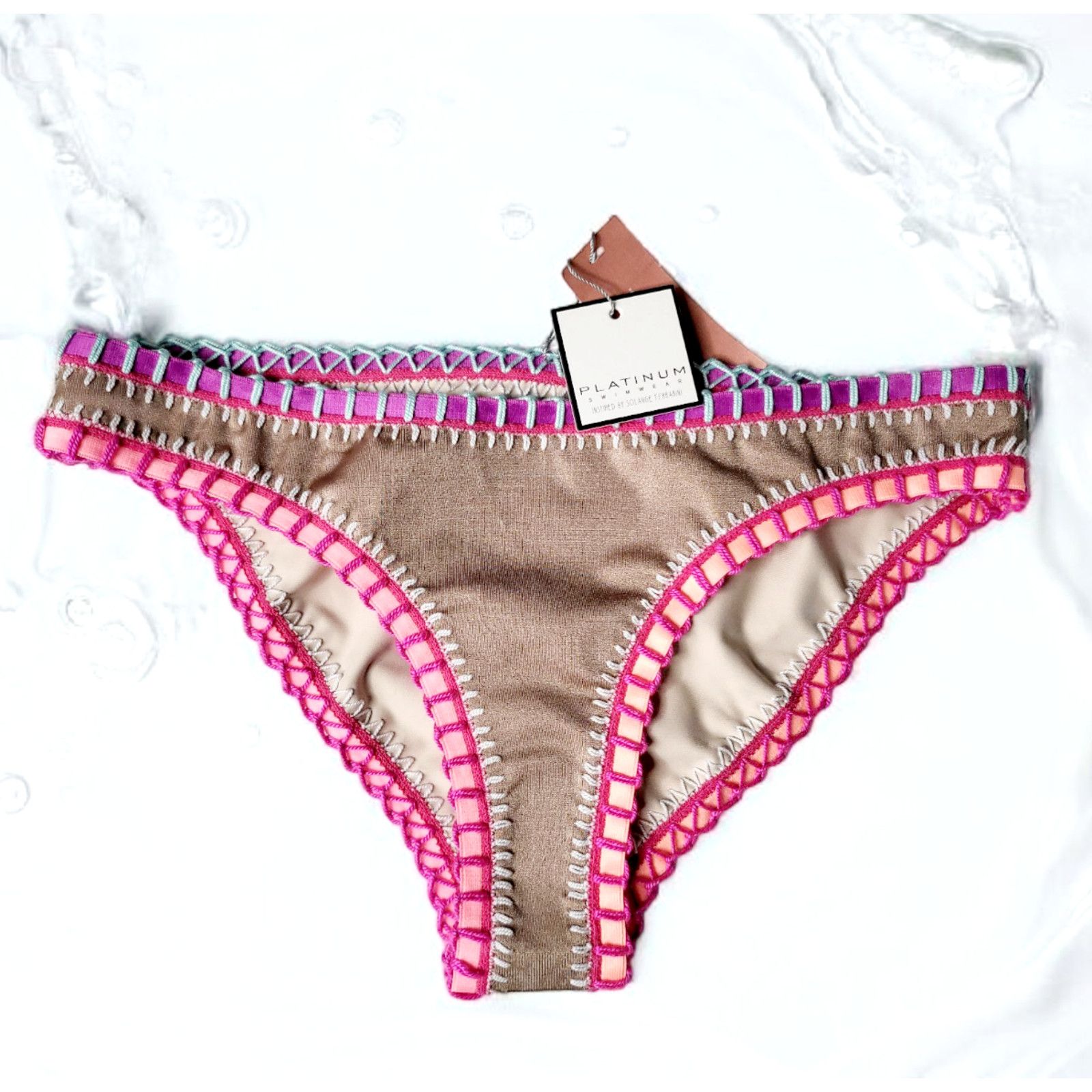 Other NWT PILYQ Platinum Crochet Trim Bikini Bottom Sandstone LG Size ONE SIZE - 1 Thumbnail