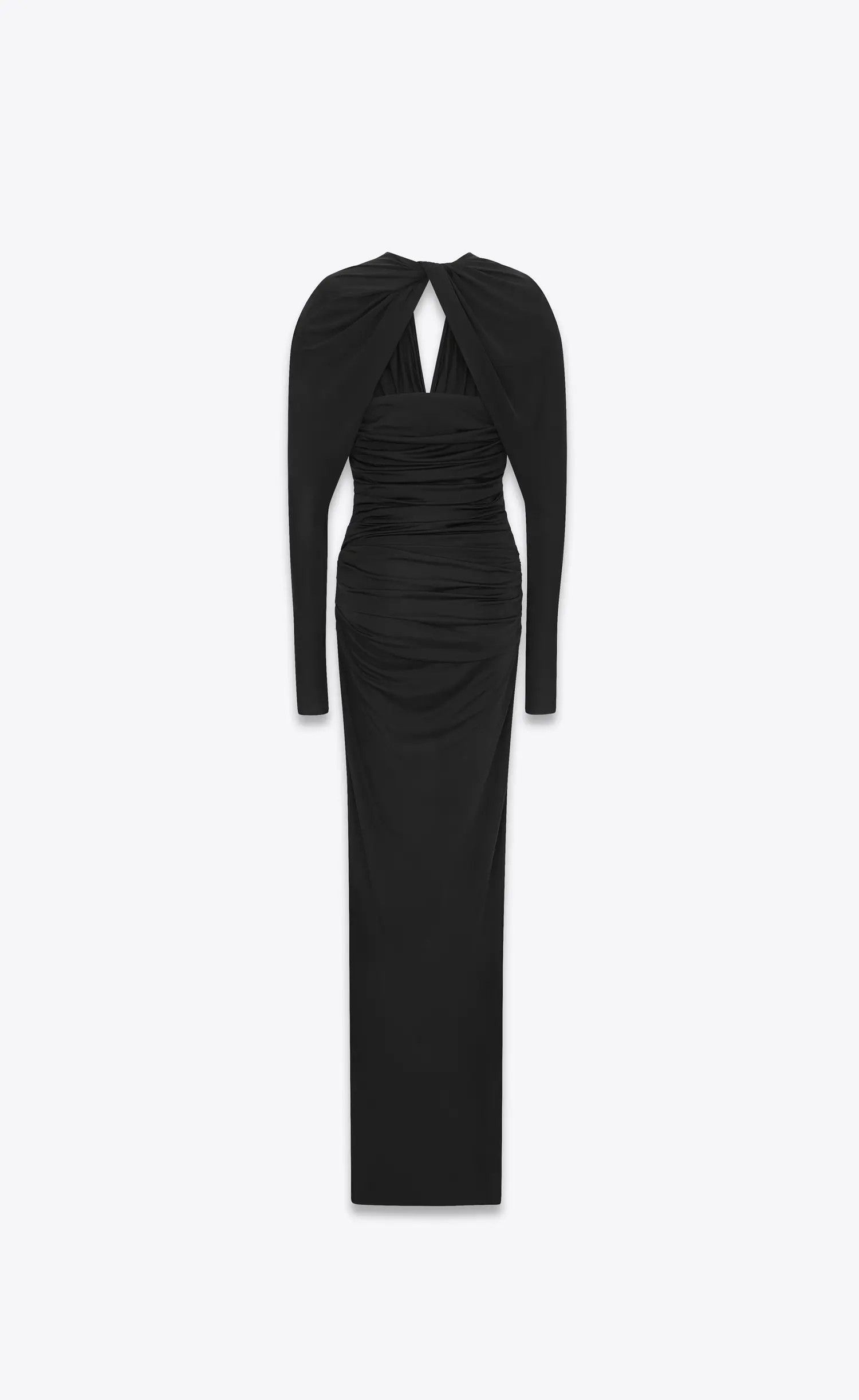 Saint Laurent Paris o1s1wg110225 716713 Long V-Neck Dress Shiny Jersey in Black Size M / US 6-8 / IT 42-44 - 1 Thumbnail