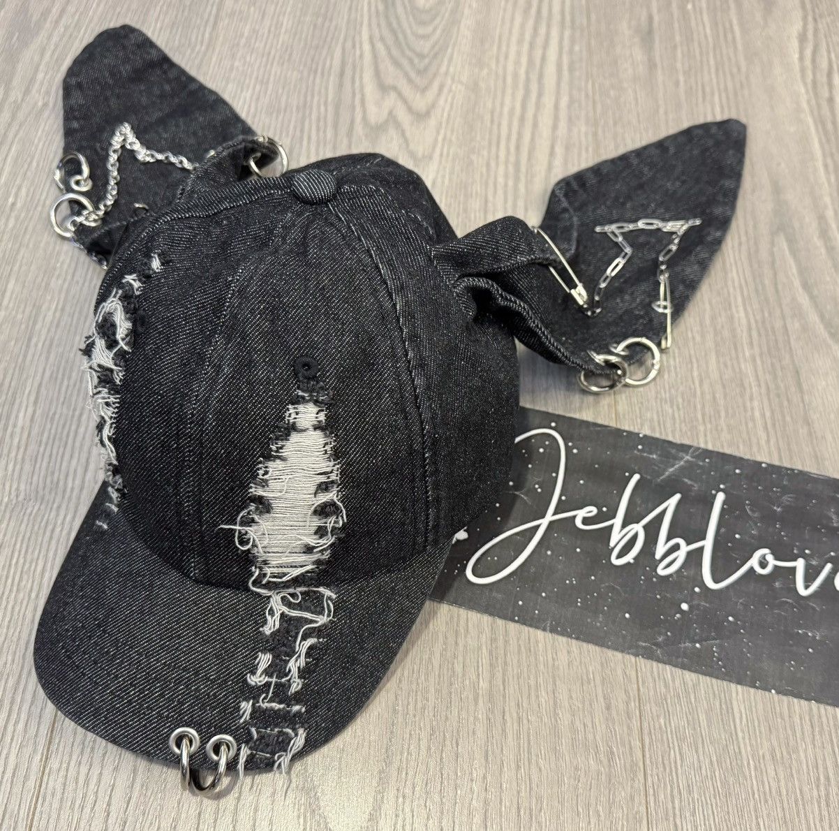 Japanese Brand Avant garde chunky bunny rabbit ear distressed raw denim cap Size ONE SIZE - 3 Thumbnail
