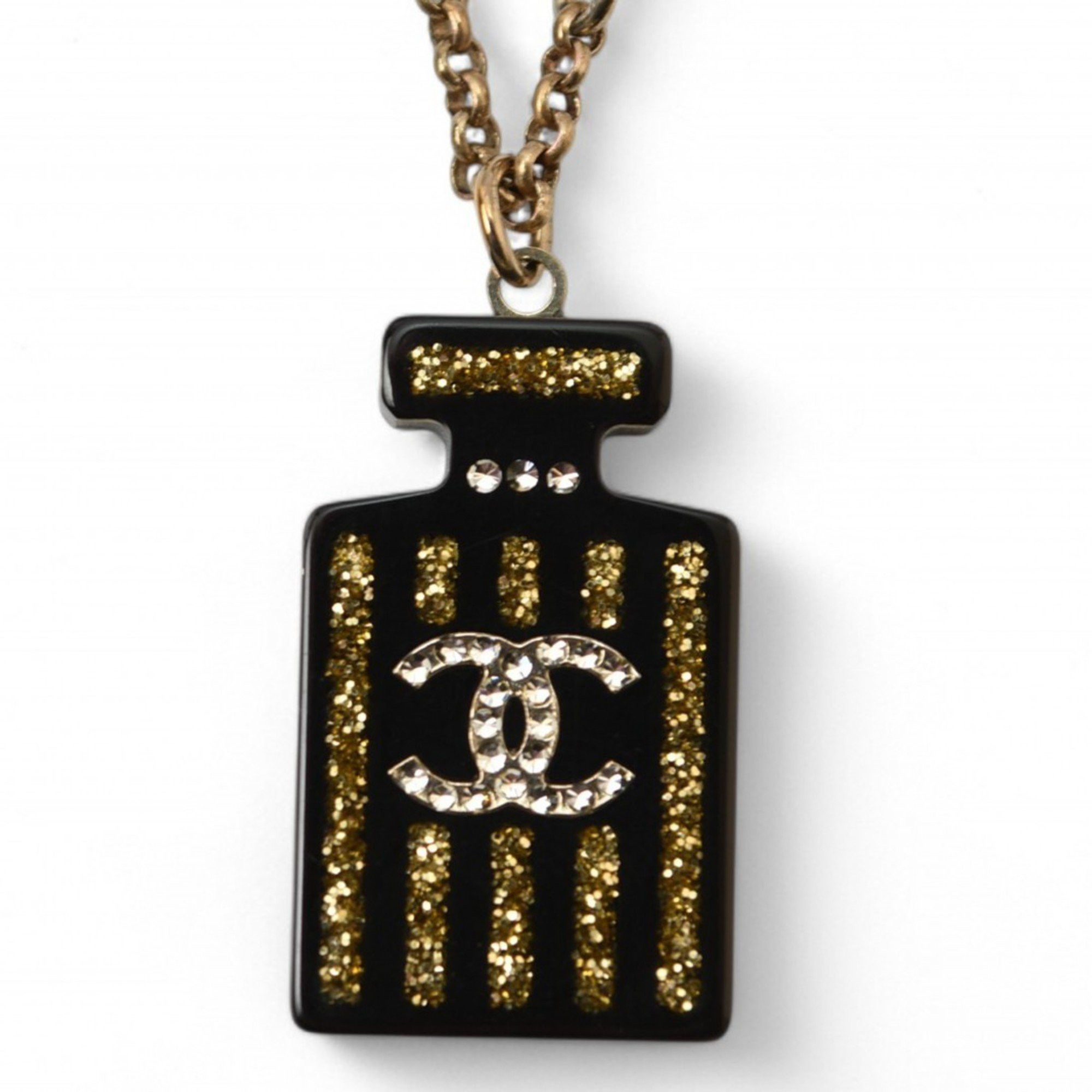 Chanel Chanel Necklace Pendant CHANEL Coco Mark Bottle Motif Rhinestone Gold Black Size ONE SIZE - 1 Thumbnail