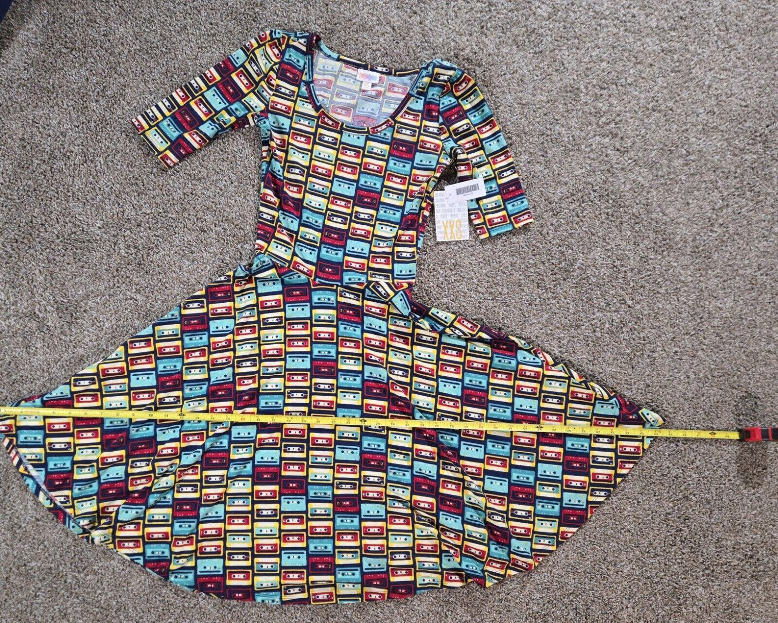 Designer New LulaRoe Nicole Dress Size XXS Fit Flare CASSETTE TAPE Size XXS / US 00 / IT 34 - 2 Thumbnail