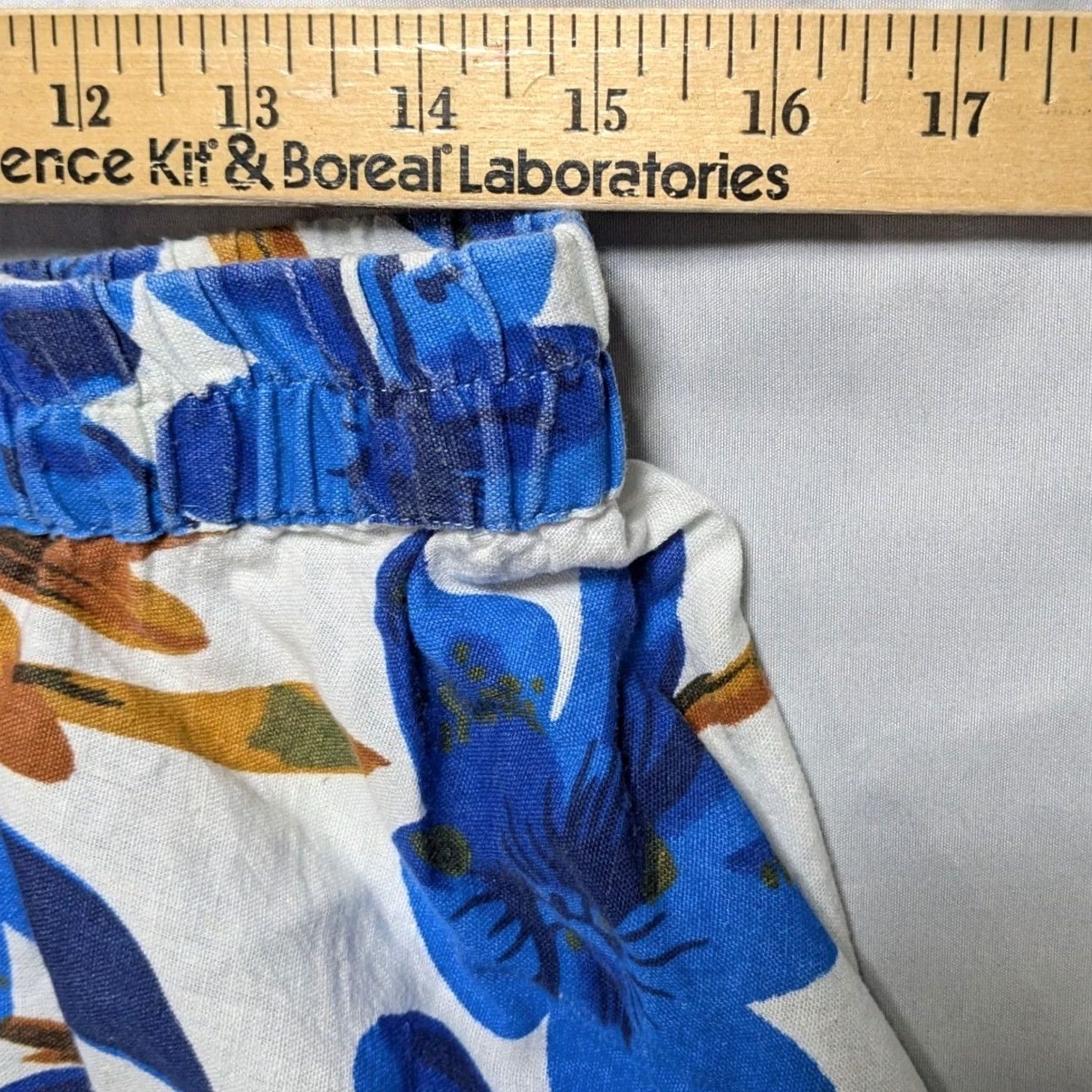 Vintage Flint & Moss Skirt Blue Floral Cotton Linen Midi Elastic Waist Women L Size 36" / US 14 / IT 50 - 6 Thumbnail