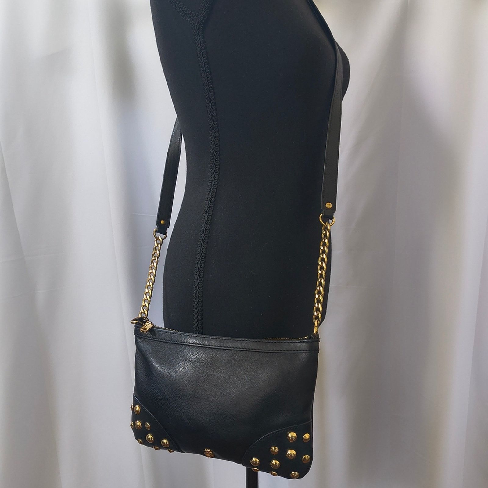 Juicy Couture Y2K Juicy Couture Black Genuine Leather Studded Crossbody Size ONE SIZE - 10 Thumbnail