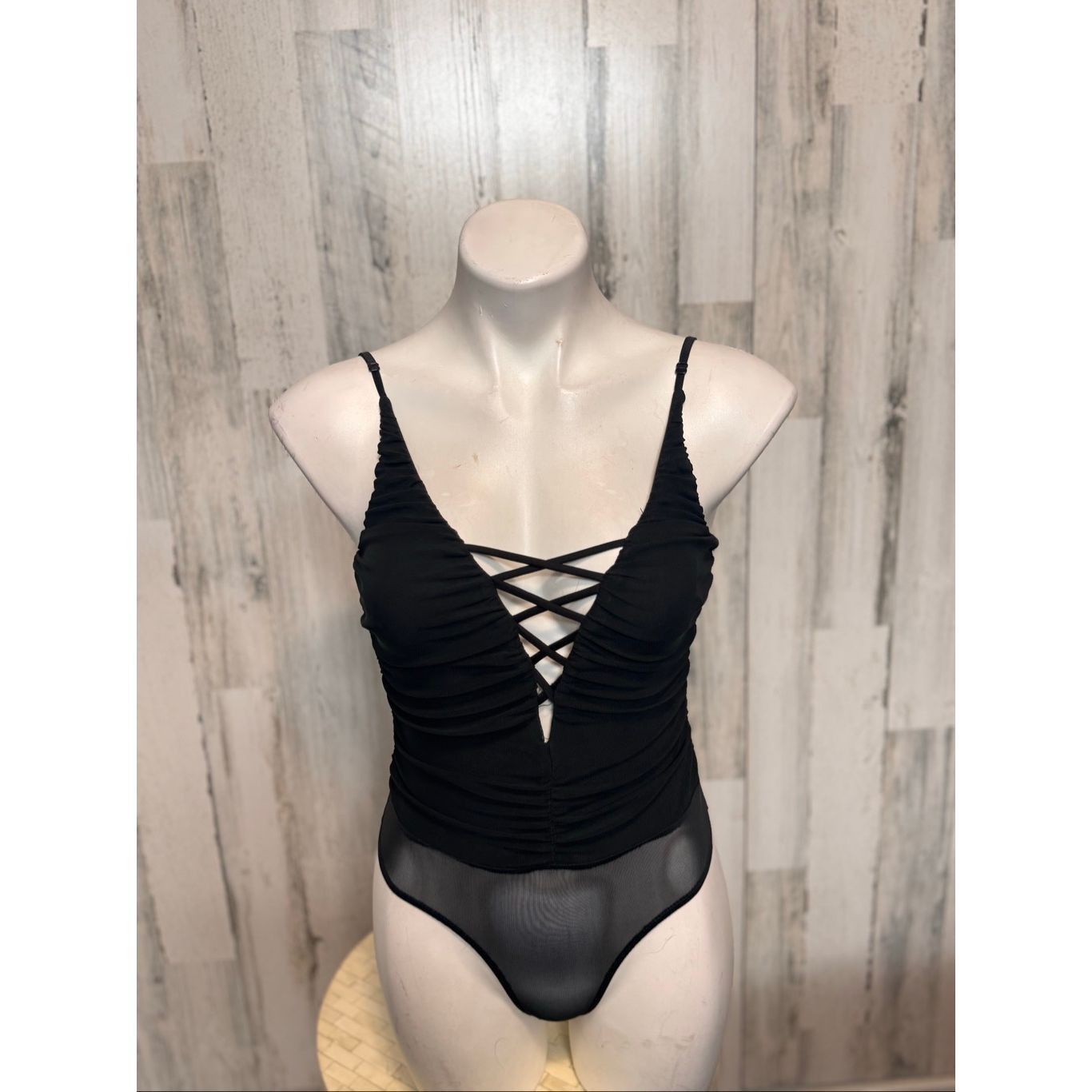 Other Windsor Black Lace Up Bodysuit Women’s M – Sheer Mesh Back, Size M / US 6-8 / IT 42-44 - 2 Thumbnail