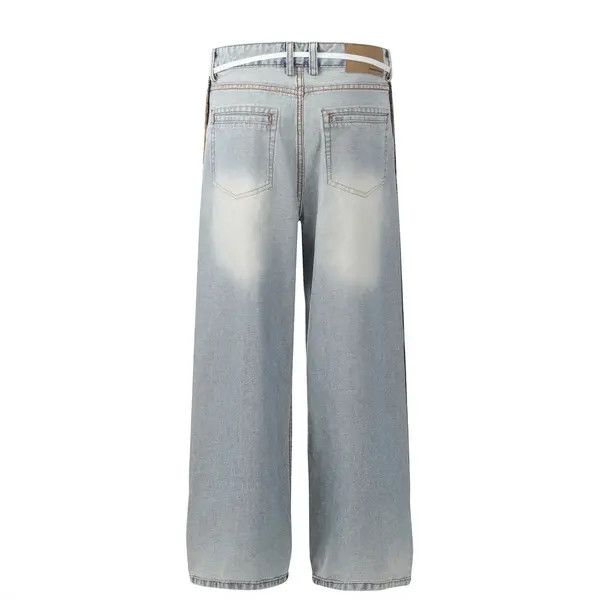 Japanese Brand Street men's loose hip-hop straight stitching washed jeans Size US 32 / EU 48 - 3 Thumbnail