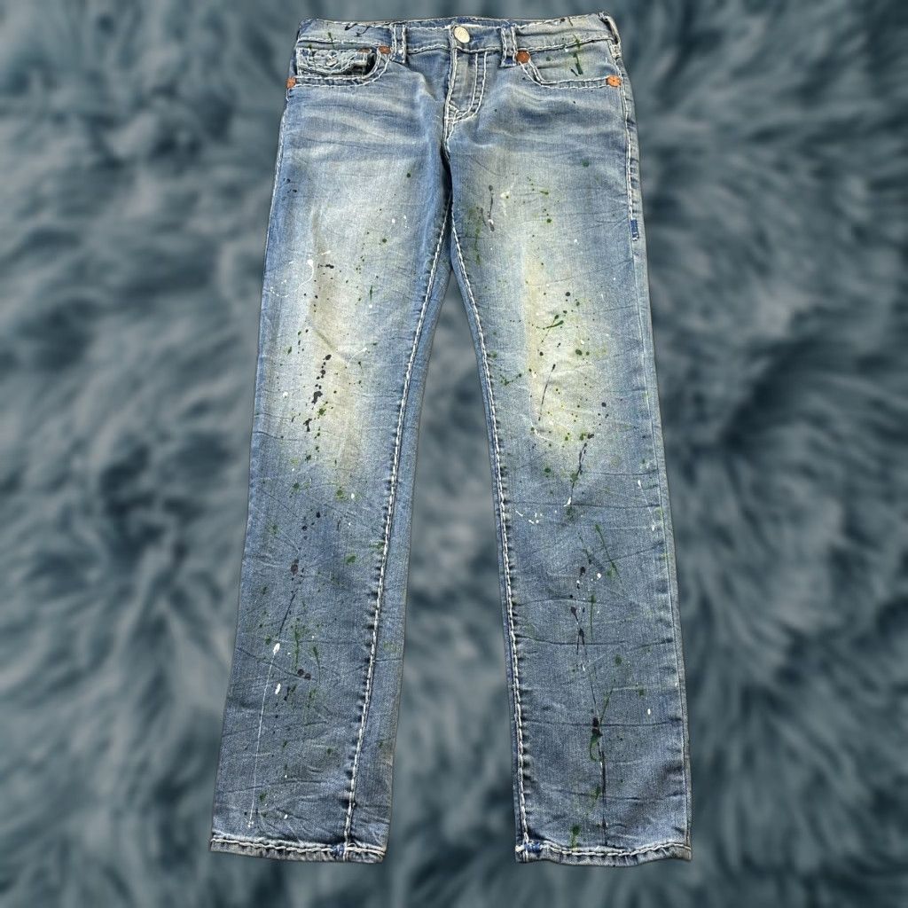 True Religion True Religion Jeans Mens 31 Rocco Relaxed Skinny Thick Stitch Paint Splatter Size US 31 - 1 Thumbnail
