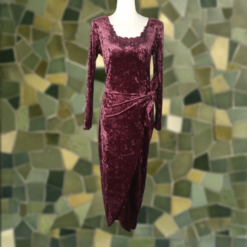 Vintage VINTAGE All That Jazz Maxi Dress Women M Purple Velvet Beaded 90s Bohemian Gothic Wrap Long Sleeve 80s 90s Size M / US 6-8 / IT 42-44 - 1 Thumbnail