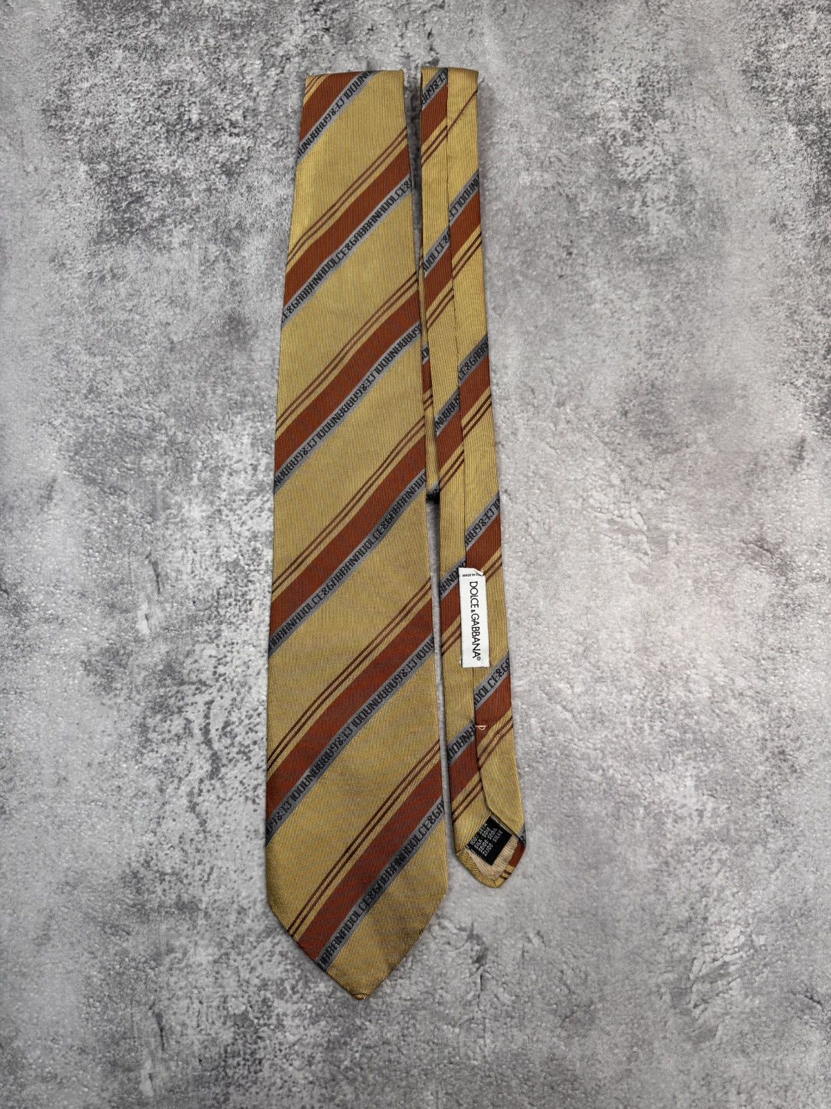 Dolce & Gabbana Dolce & Gabbana Tie Gold / Brown Logo Stripe Size ONE SIZE - 1 Thumbnail