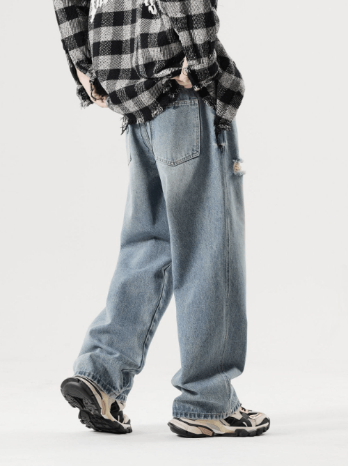 Japanese Brand × Jean Retro washed distressed straight-leg all-match ripped jeans Size US 32 / EU 48 - 4 Thumbnail
