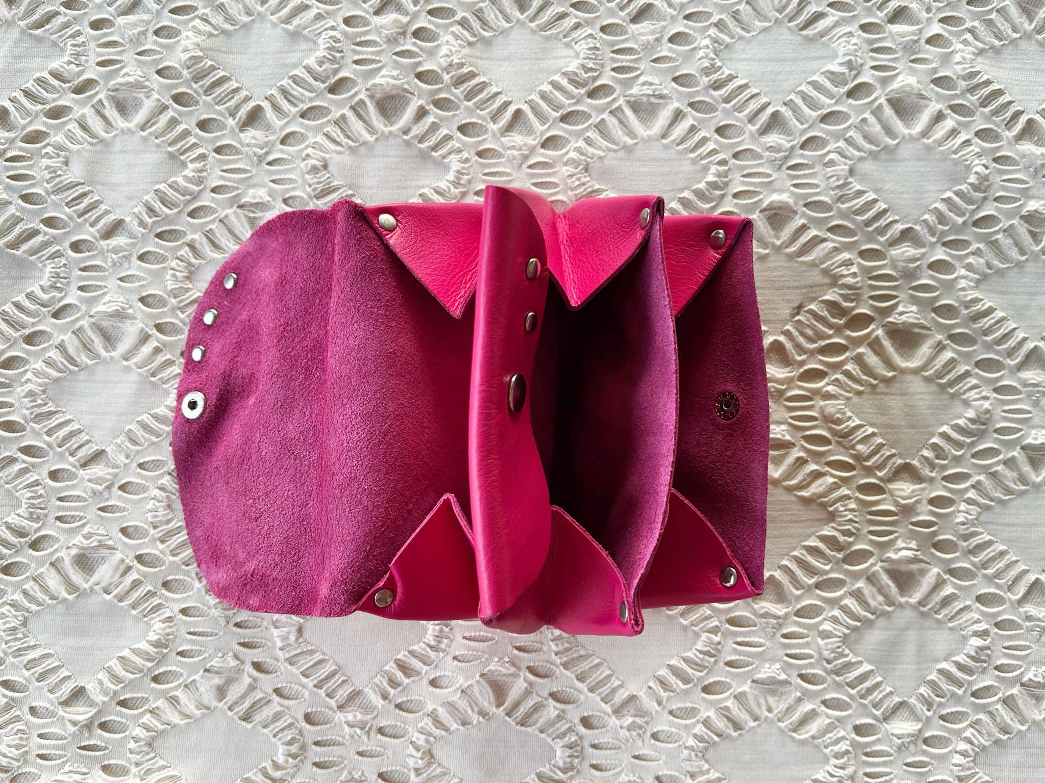 Vintage Fuchsia Genuine Leather mini flap bag, double flap bag Size ONE SIZE - 8 Thumbnail