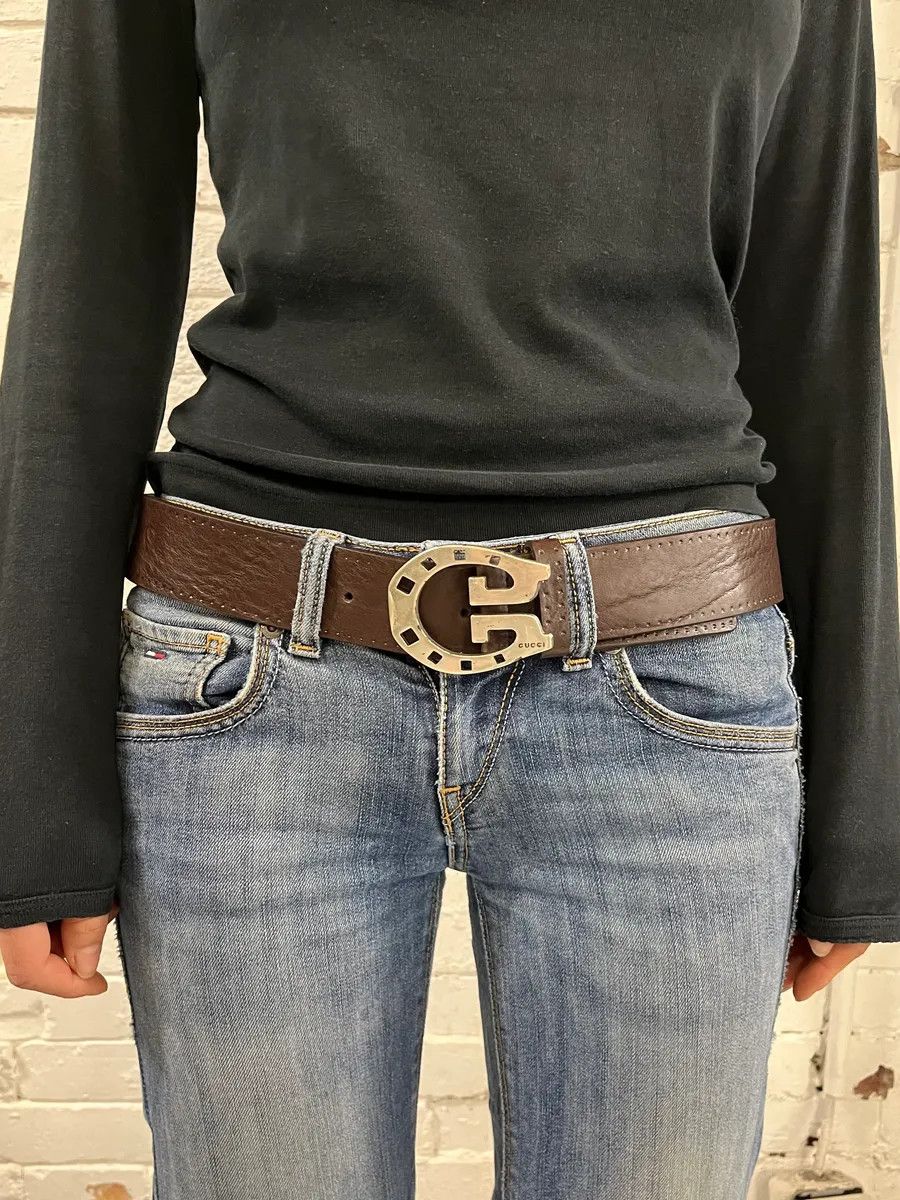 Gucci 2000s Gucci Horseshoe Buckle Brown Leather Belt Size ONE SIZE - 2 Thumbnail