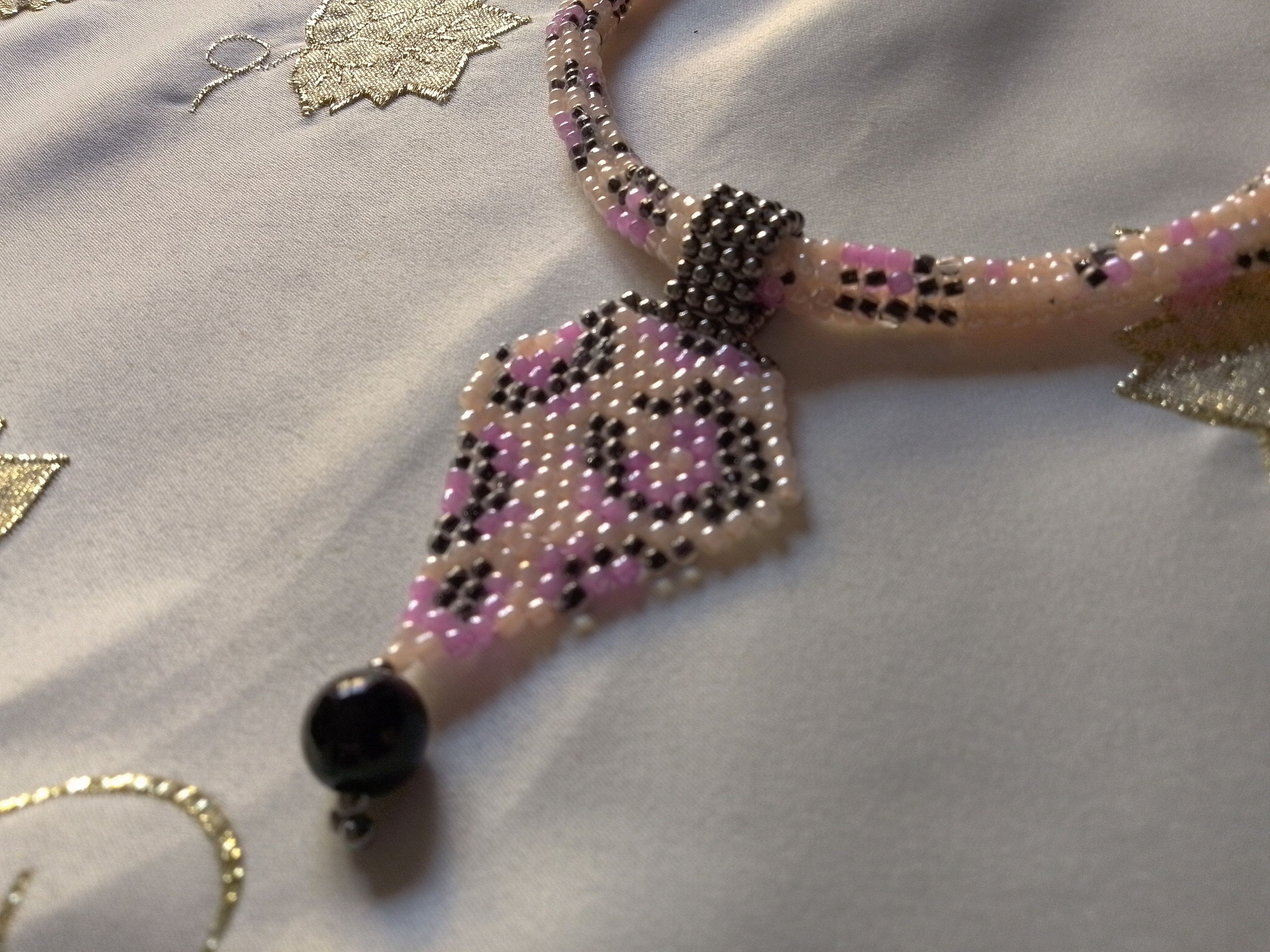 Handmade Necklace Leopard Spotted Pendant Black Pearl Tubular Size ONE SIZE - 3 Thumbnail