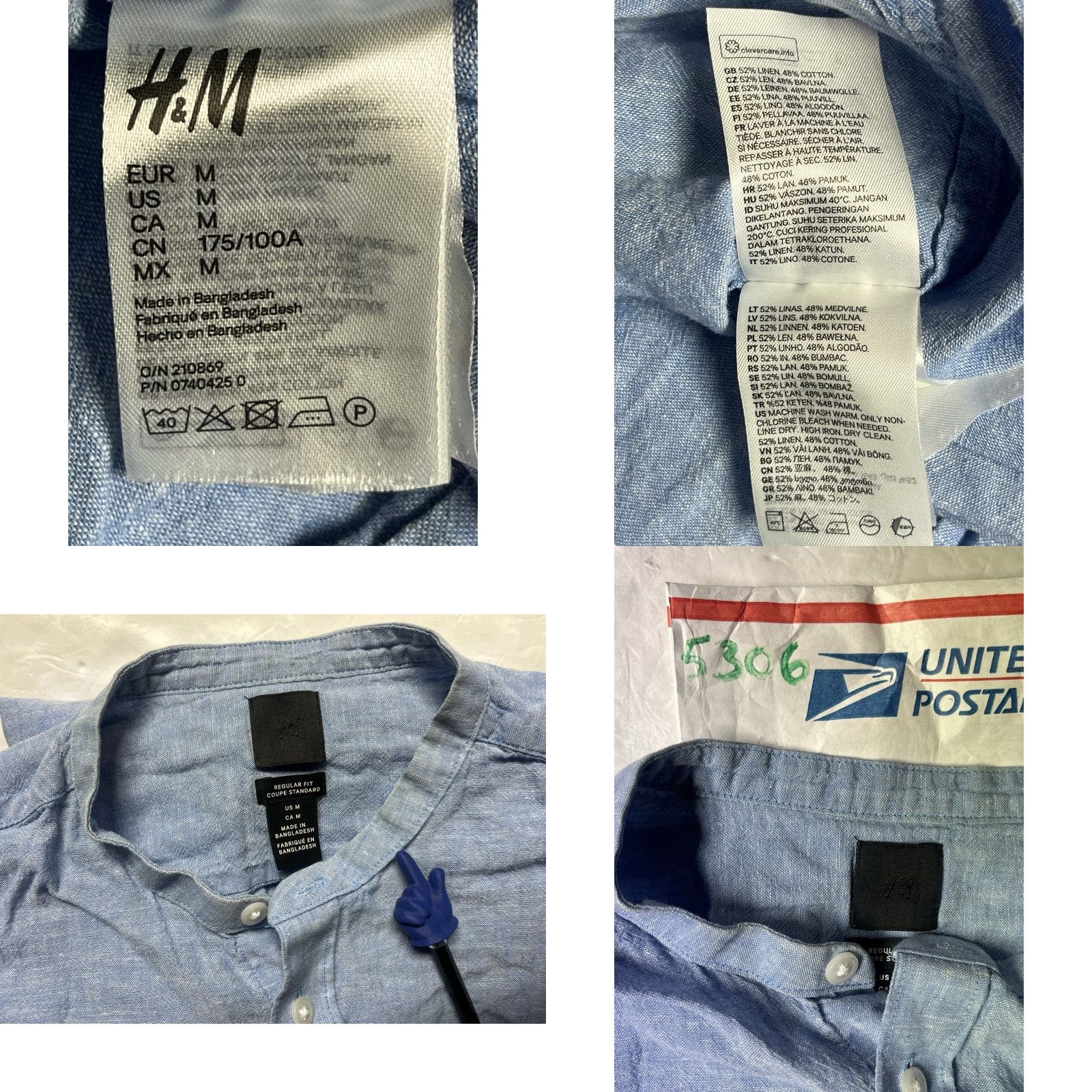 H&M H&M Shirt Mens Linen Blend Button Up Casual Size Medium Blue Coastal Beachy Shirt Size US M / EU 48-50 / 2 - 8 Thumbnail
