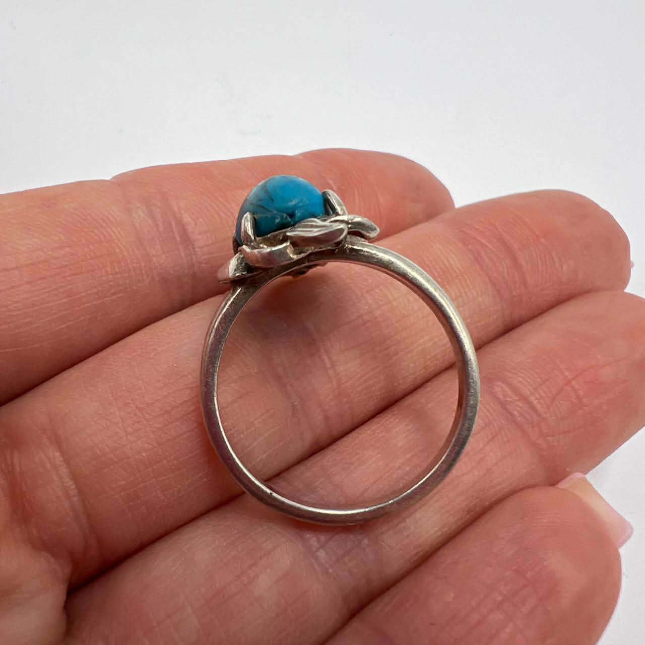 Sterling Silver Vintage Ring Sterling Silver 925 Stone Turquoise S 8US Size ONE SIZE - 8 Thumbnail