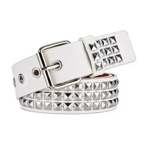 Japanese Brand Y2K White Belt Pyramid Studded Punk Size 32 - 6 Thumbnail