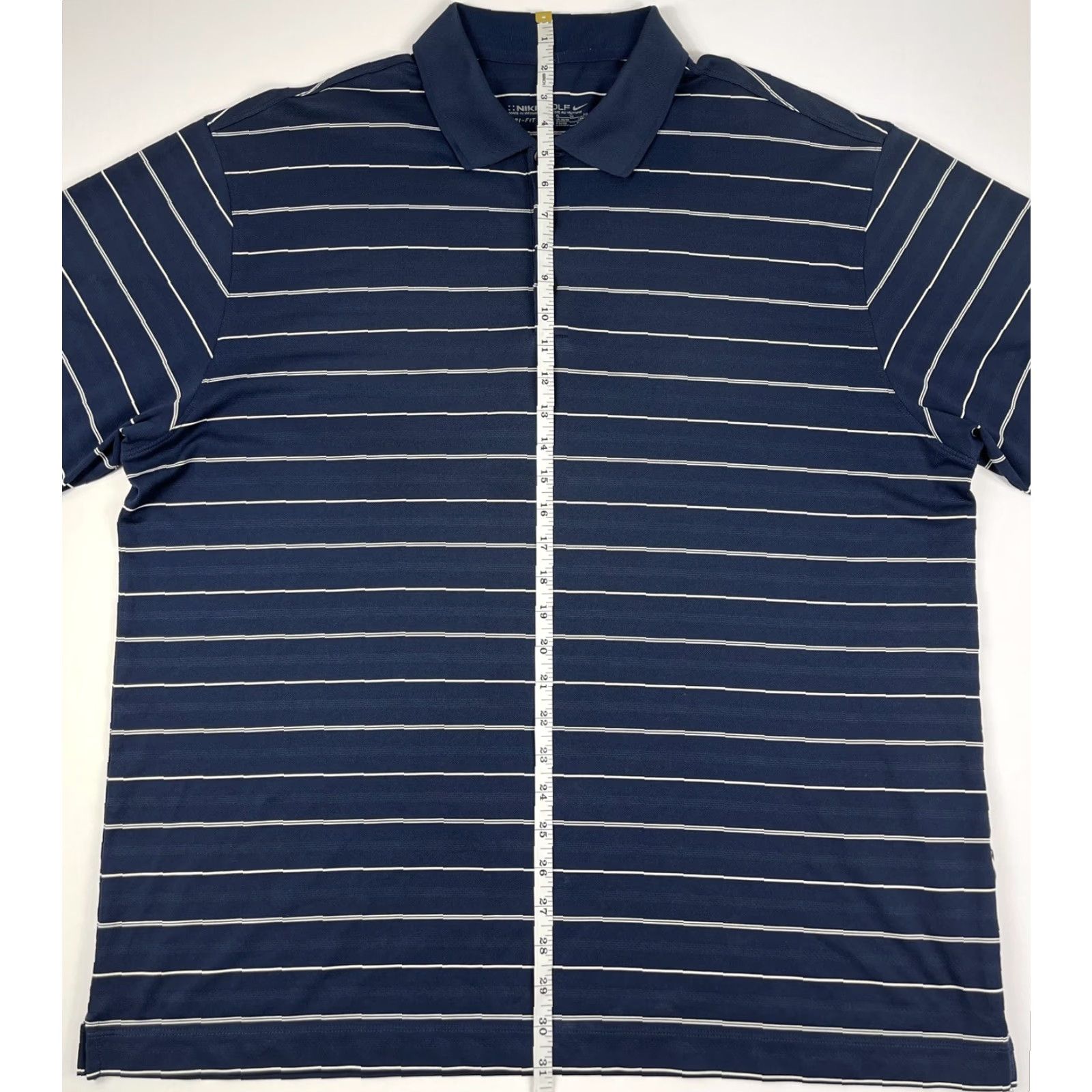 Nike Nike Dri-Fit Polo Shirt Men XL Navy Blue Striped Lightweight Golf Collared Logo Embroidered Short Sleeve Regular Knit Polyester Size US XL / EU 56 / 4 - 6 Thumbnail