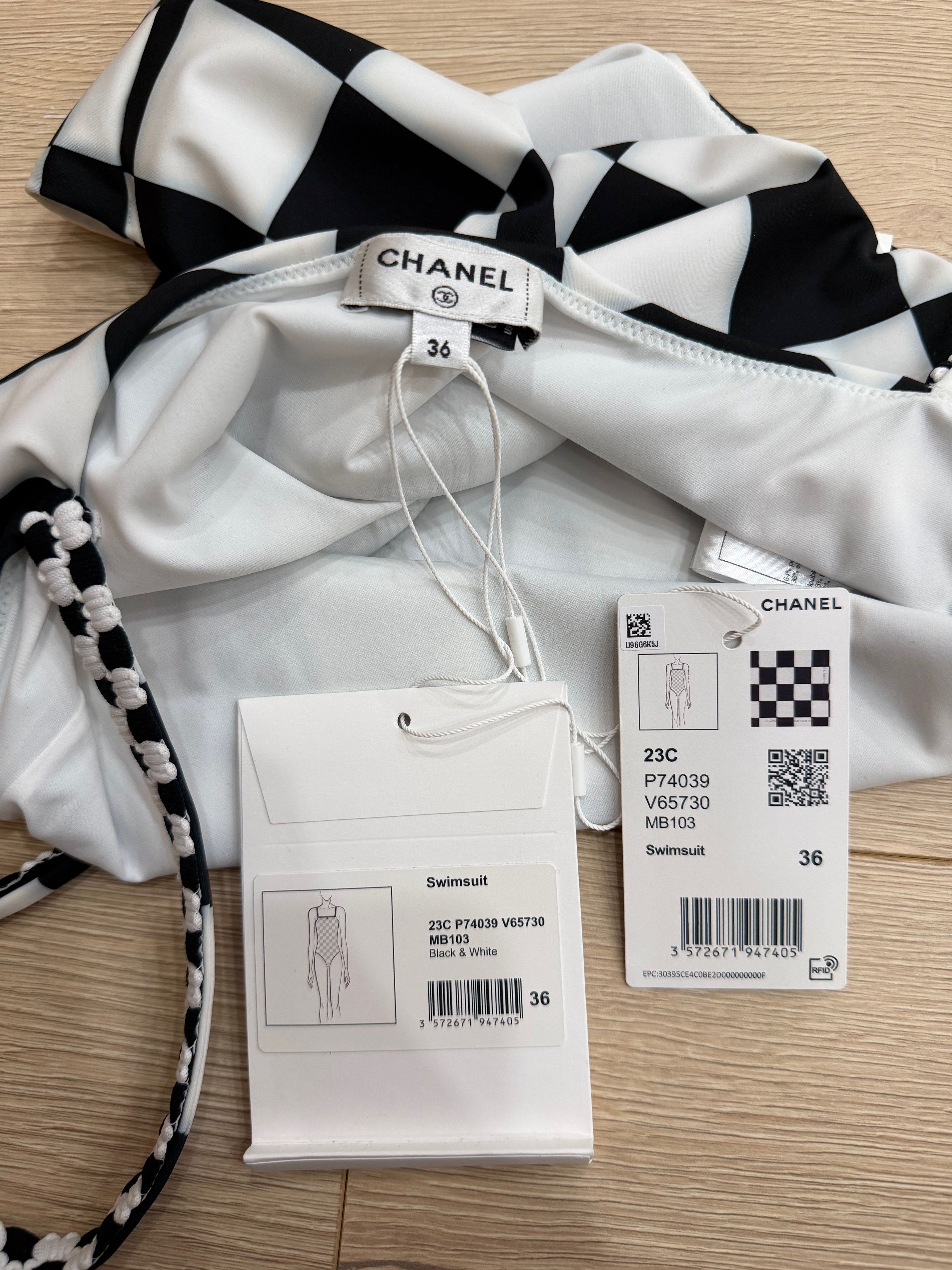 Chanel 23C White Checker CC Logo One Piece Swimsuit Bathingsuit 36 Size XS / US 0-2 / IT 36-38 - 12 Thumbnail