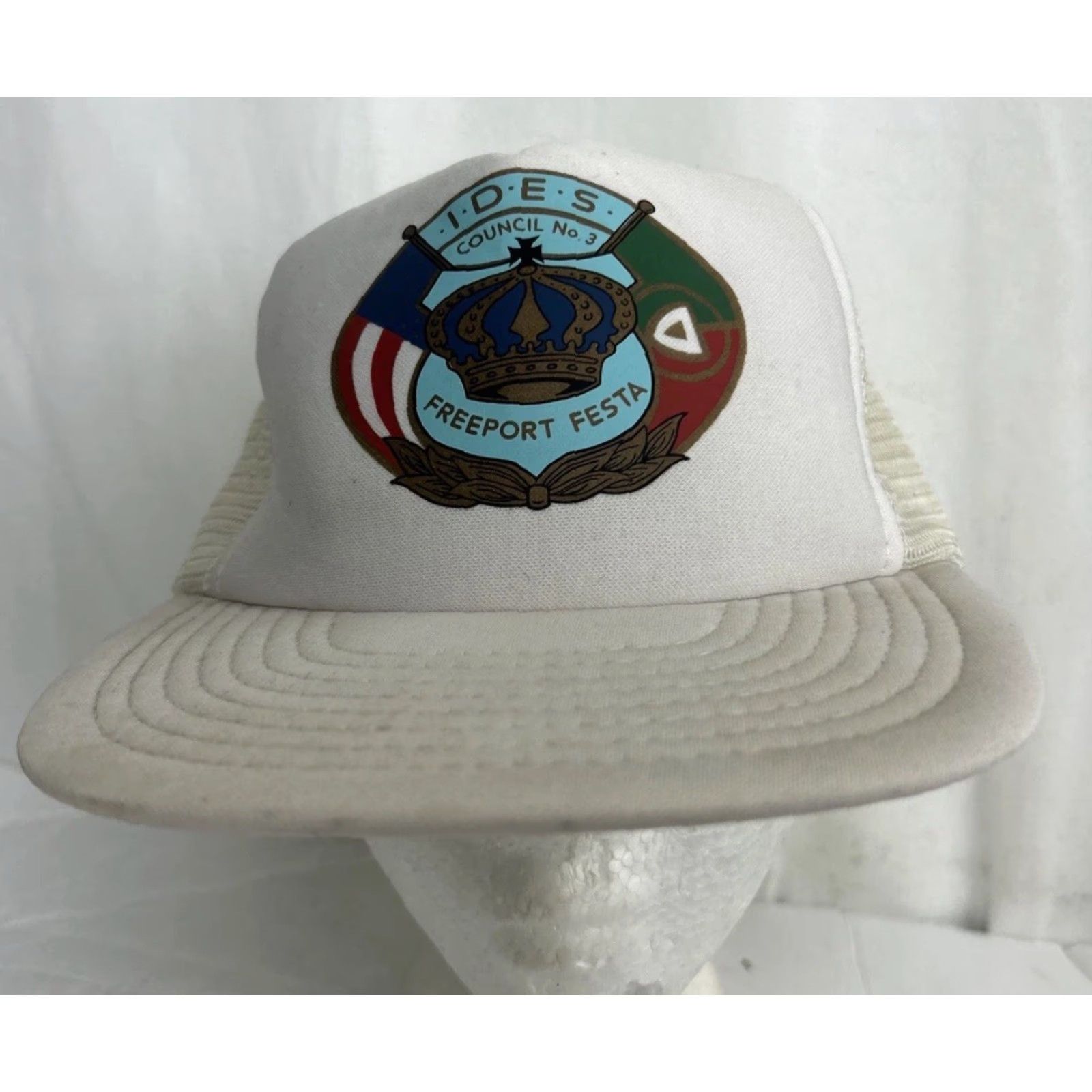 Vintage VINTAGE Speedway Trucker Hat White IDES Council No 3 Adjustable Men Adult White Classic Trucker Hat Mens Size ONE SIZE - 2 Thumbnail