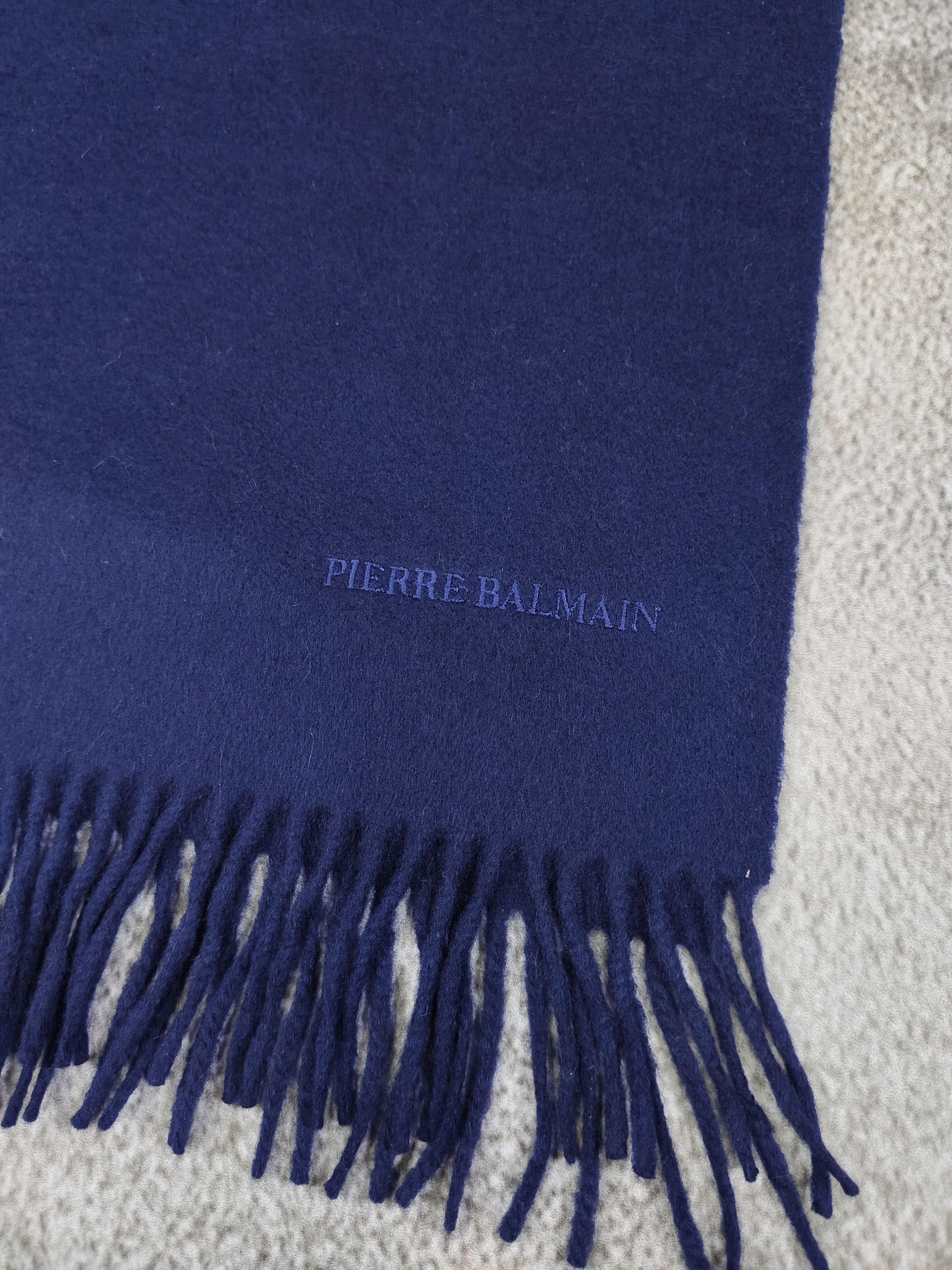Pierre Balmain 90s Pierre Balmain- Solid Navy Embroidered Logo Wool Scarf Size ONE SIZE - 3 Thumbnail