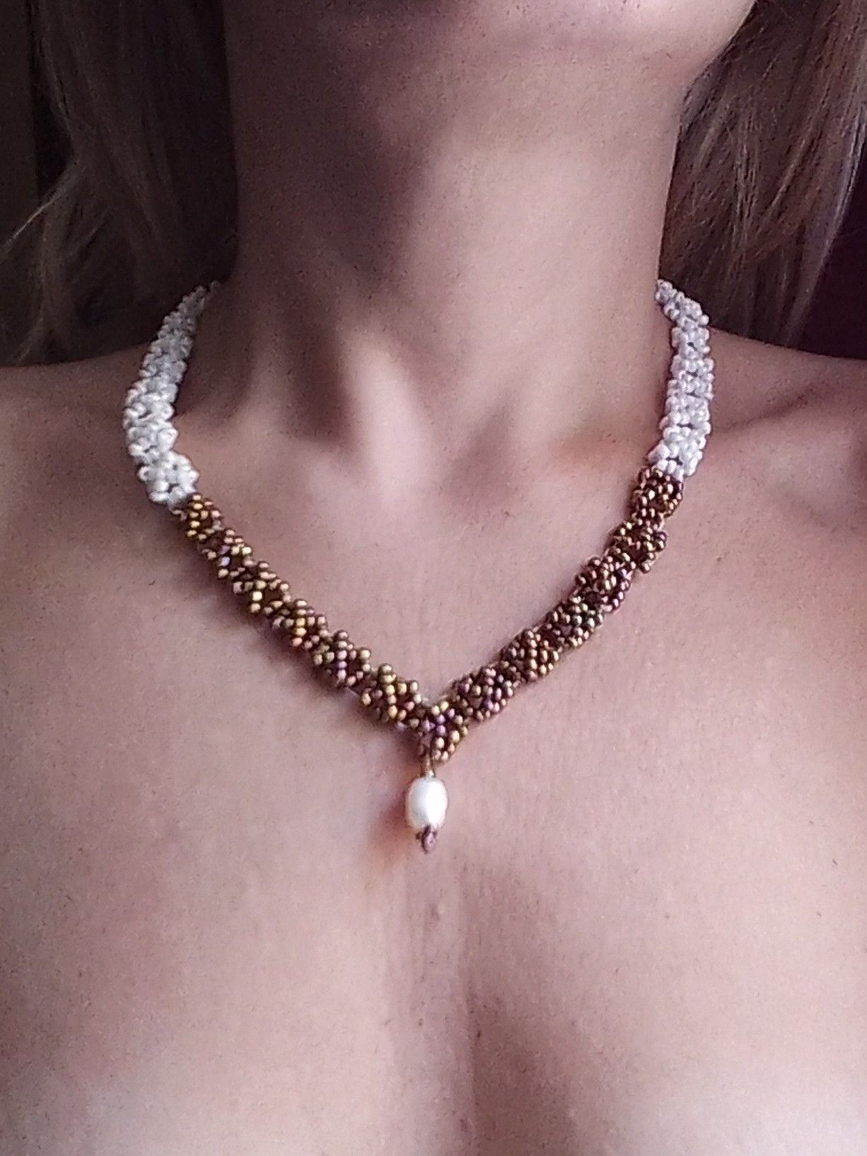 Handmade Elegant necklace natural freshwater pearls Golden Ivory Size ONE SIZE - 6 Thumbnail
