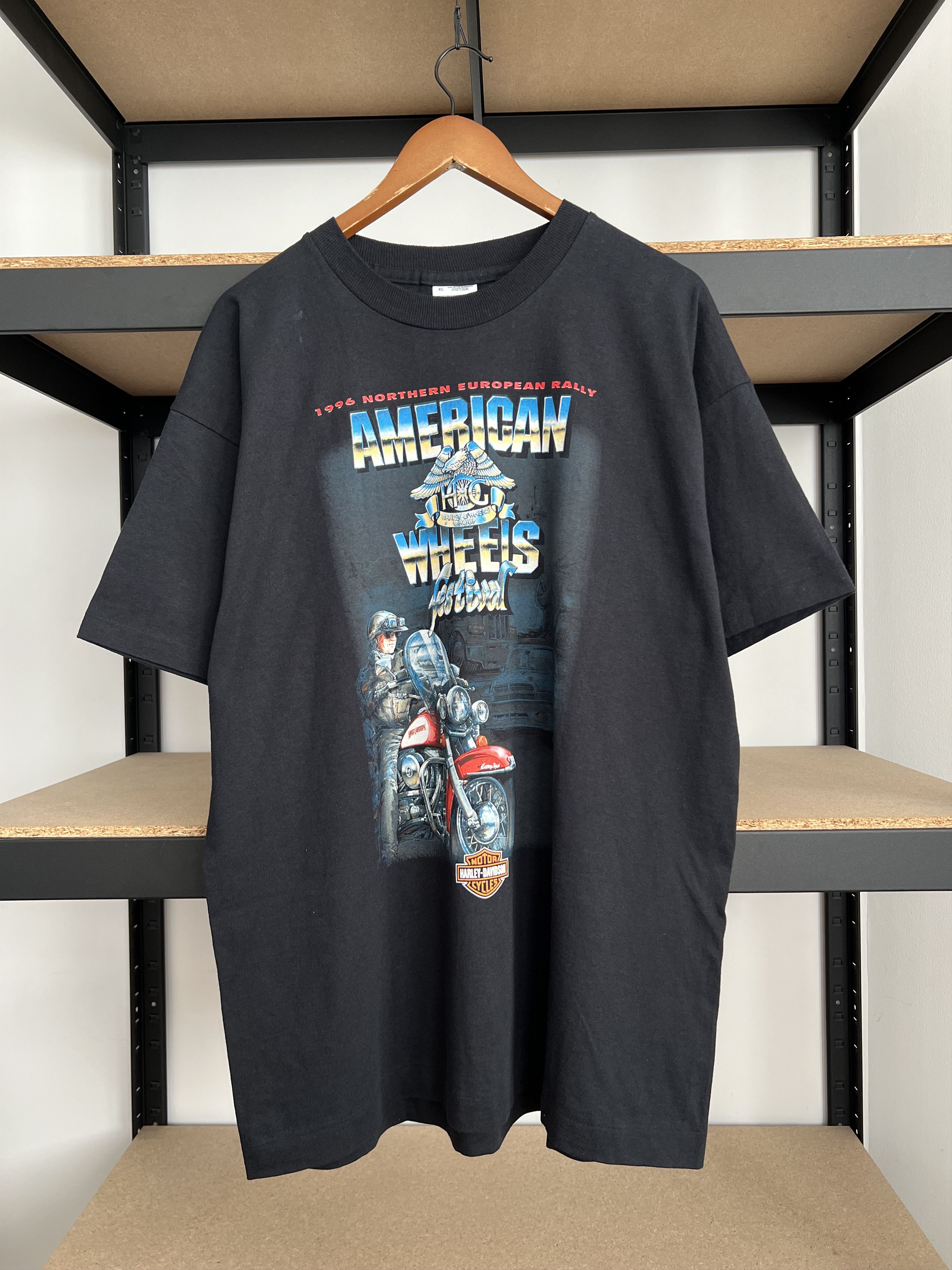 Harley Davidson Vintage 1996 Harley Davidson American Wheels Eagle T-shirt Size US XL / EU 56 / 4 - 1 Thumbnail