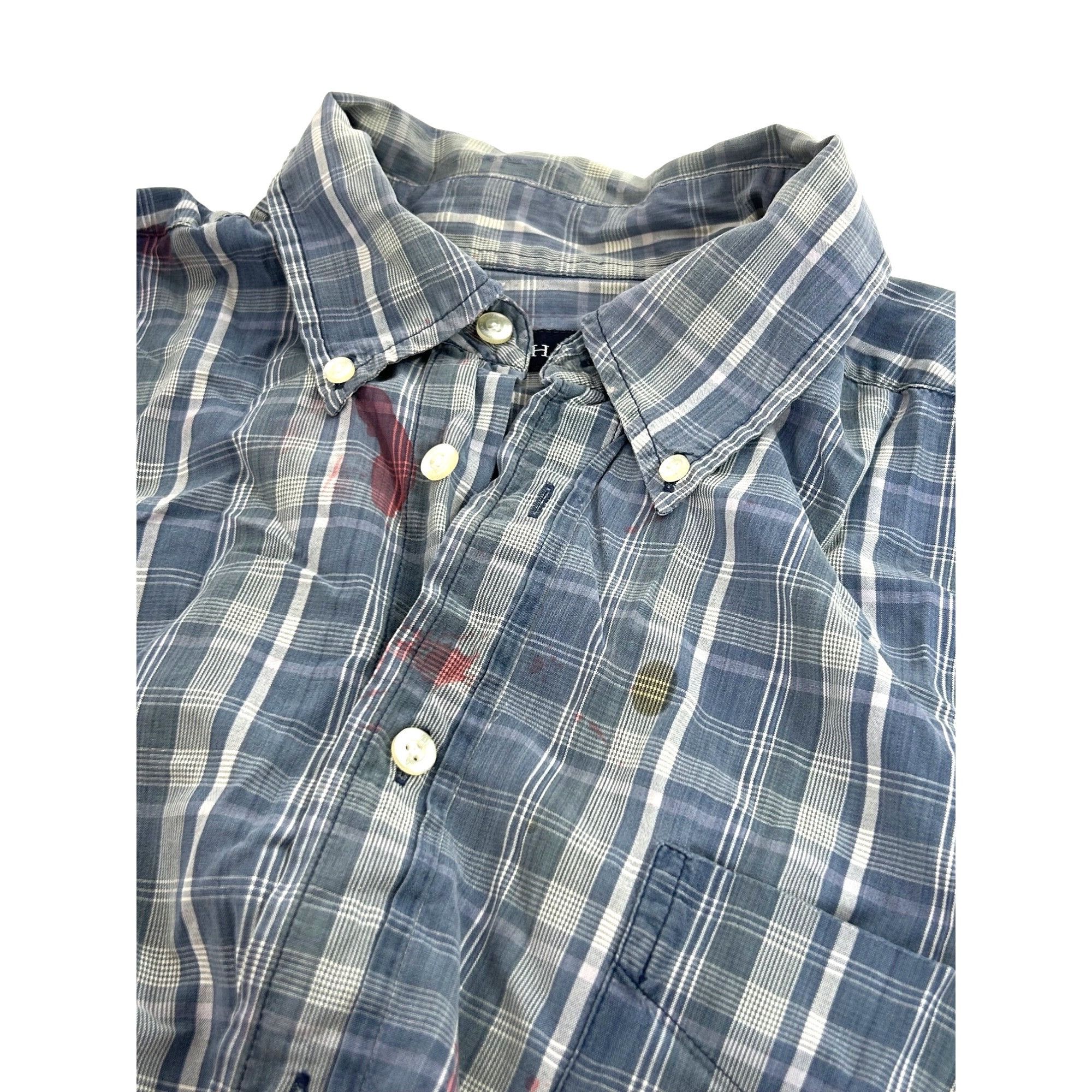 Other Halloween Costume Men’s Zombie Shirt Blue White Plaid L Vtg Size US L / EU 52-54 / 3 - 8 Thumbnail