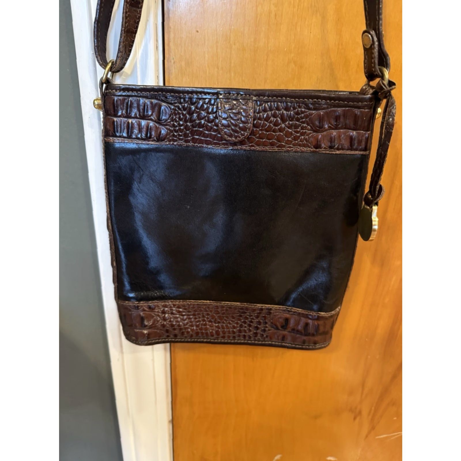 BRAHMIN VINTAGE Brahmin Crossbody Bag Bag Small Black And Brown Leather Croc Embossed Spring Mouth Closure Tuscan Women Size ONE SIZE - 5 Thumbnail