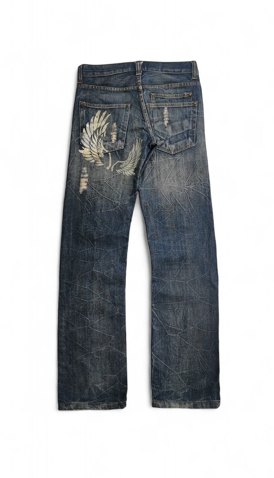 Hysteric Glamour Legend of Glamour Distressed Wings Print Denim Jeans Y2K Size US 30 / EU 46 - 6 Thumbnail