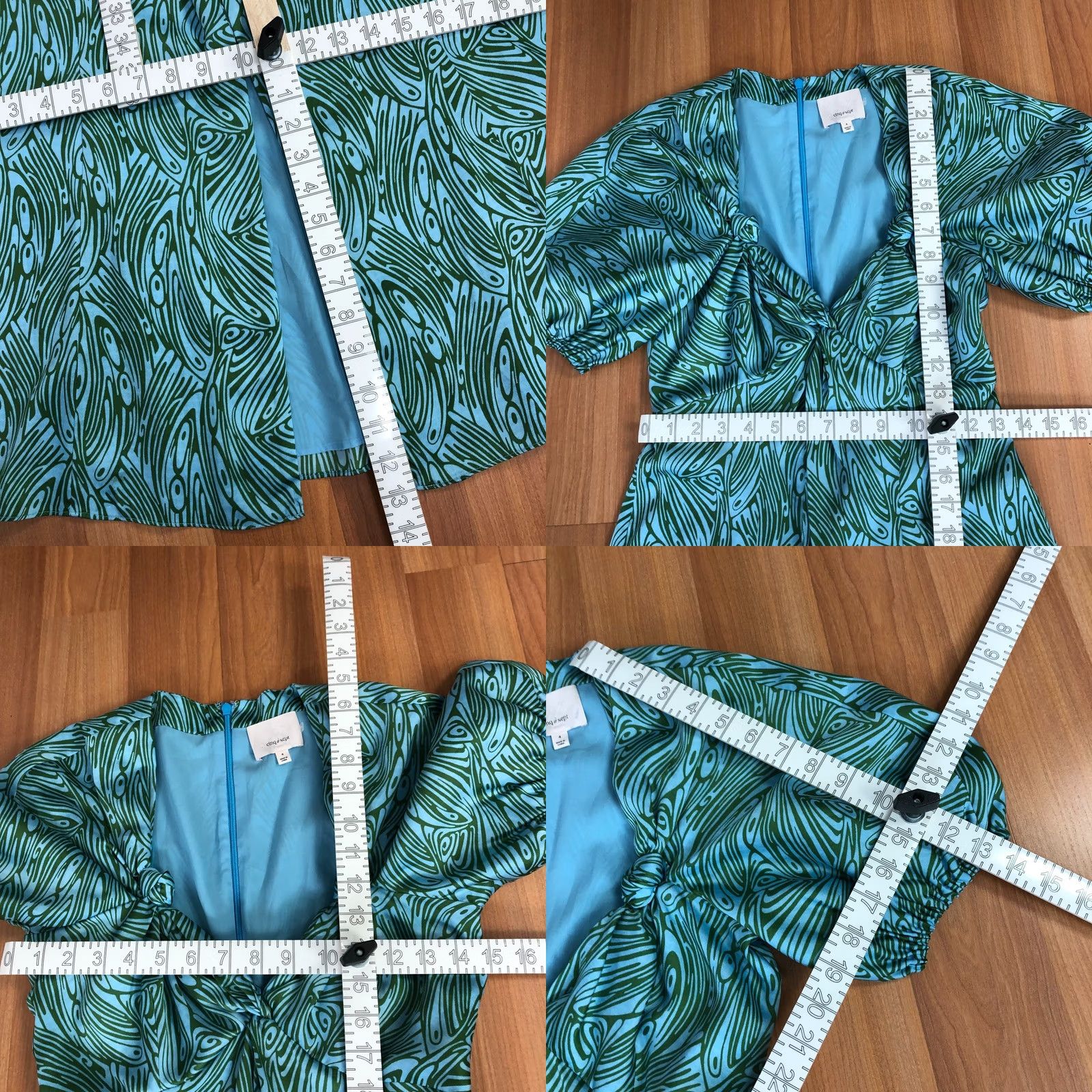 Cinq a Sept Cinq a Sept Dress Mermaid Puff Sleeve Zip Open Front 4 Polyester Blue Green Dress Shirt Womens Regular Blue Modern Geometric Pattern Long Dress Size S / US 4 / IT 40 - 9 Thumbnail