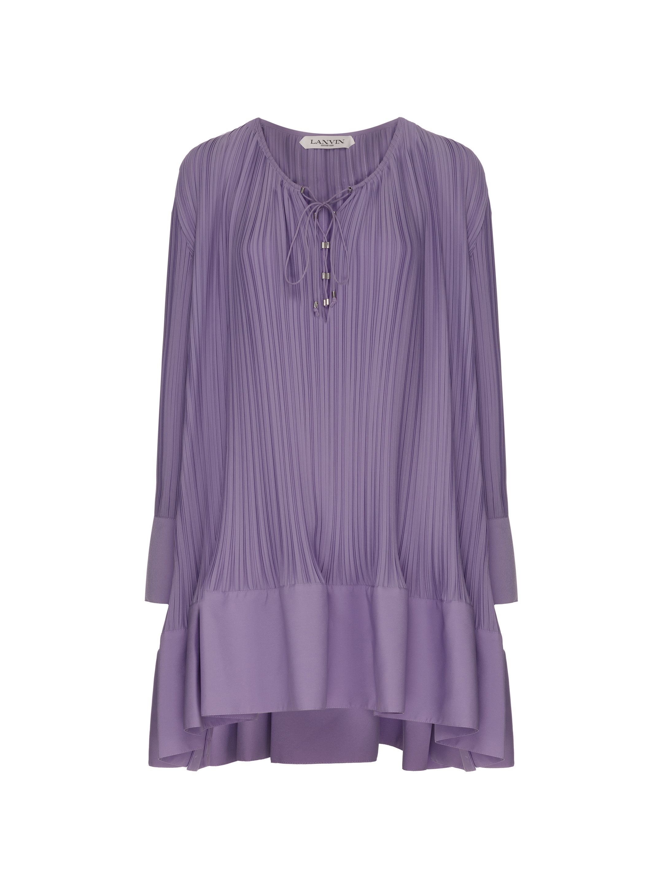 Lanvin o1s22i1n1024 Short Pleated Ruffles Dress in Purple Size S / US 4 / IT 40 - 1 Thumbnail