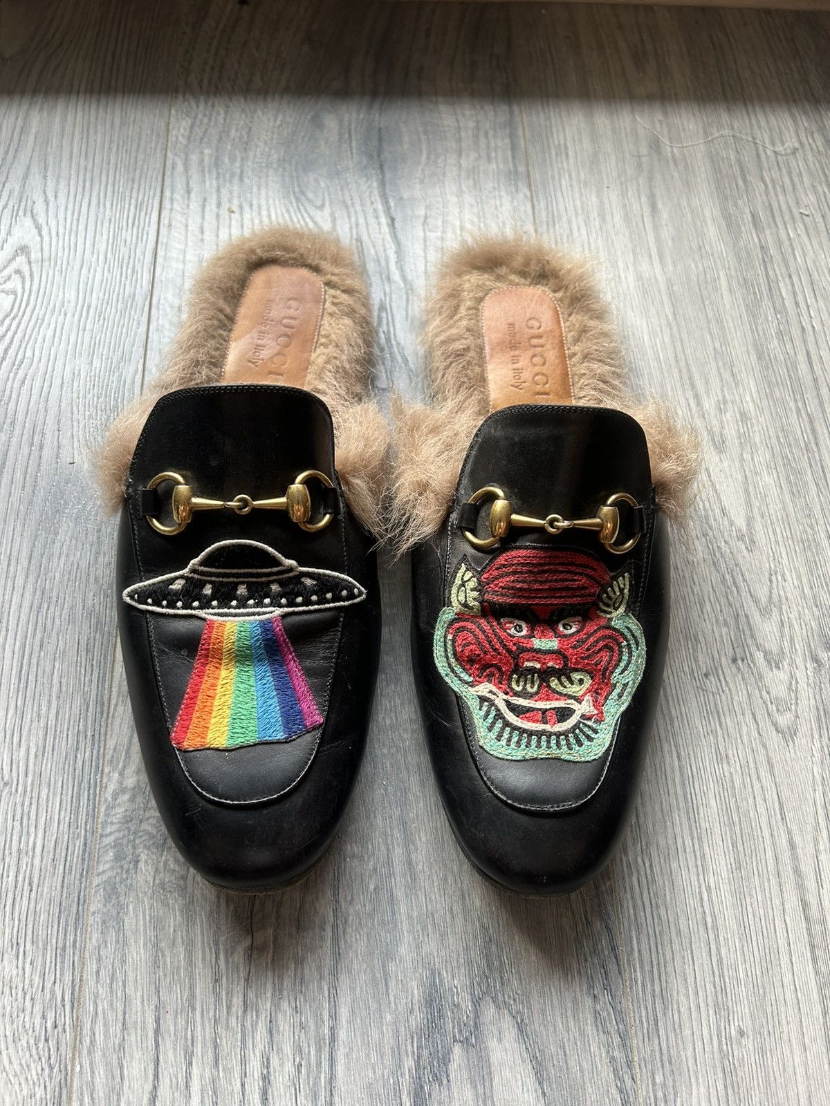 Gucci Rainbow UFO & Demon Embroidery Princetown Mules Size US 7.5 / EU 40-41 - 1 Thumbnail