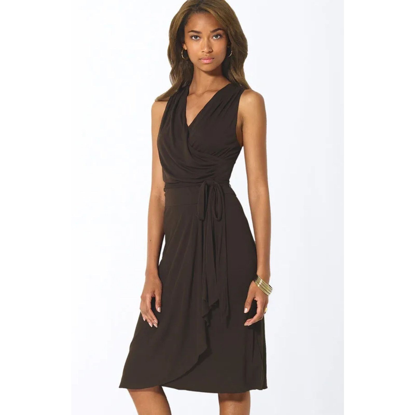 Lauren Ralph Lauren Jem Brown Jersey Faux Wrap Dress NWT