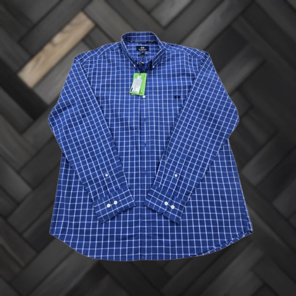 La Martina La Martina Mens XXL Blue Checked Cotton Dress Shirt Tailored Long Sleeve Size 48R - 1 Thumbnail