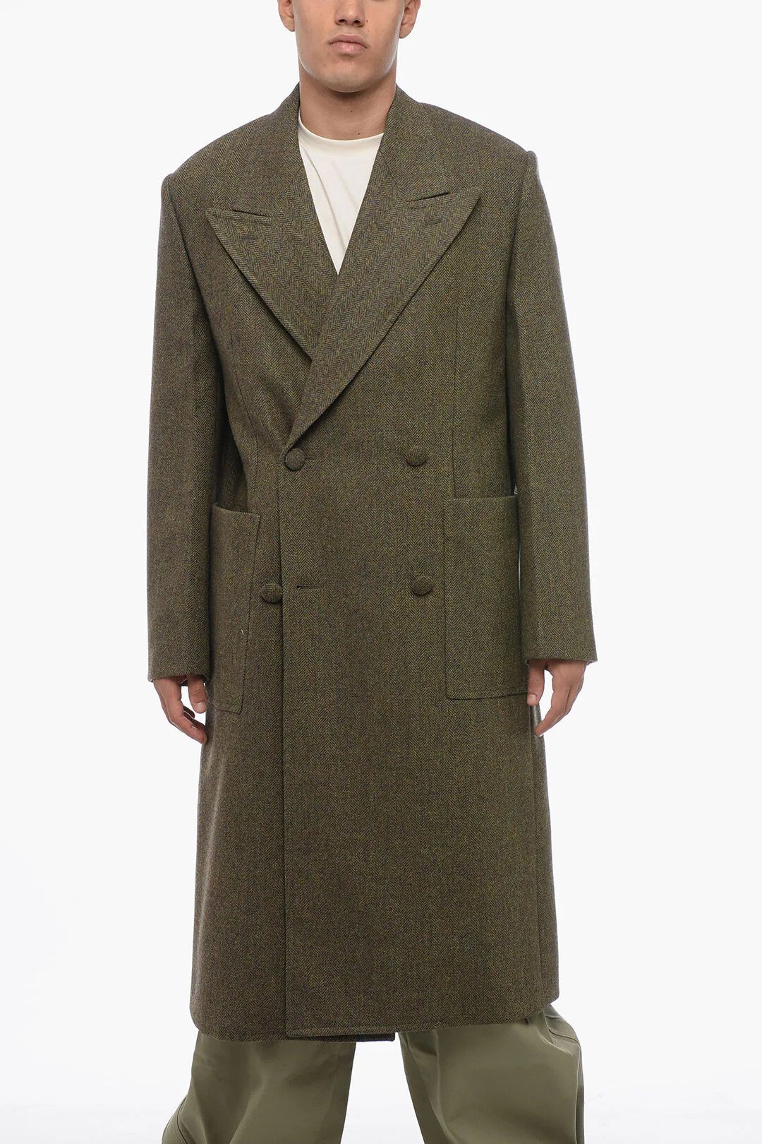 Givenchy og1mm0326 Wool Double-Breasted Coat in Green Size US M / EU 48-50 / 2 - 1 Thumbnail