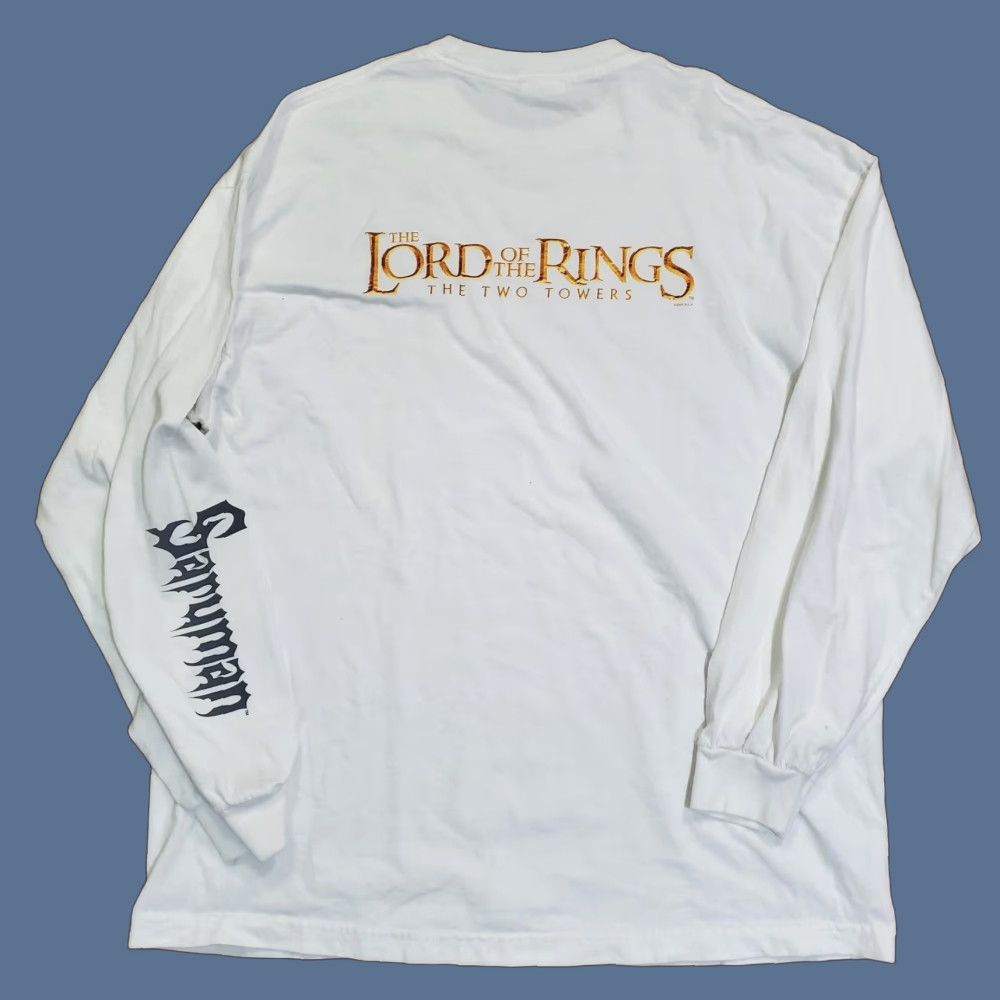 VINTAGE Saruman Shirt Mens XL White Long Sleeve The Lord of the Rings 2002 Graphic Print Crew Neck