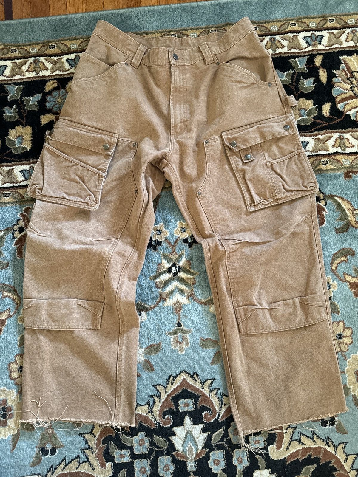 Image of Vintage Wash Carhartt Cargo Work Pants (Duck) in Tan, Men's (Size 36)