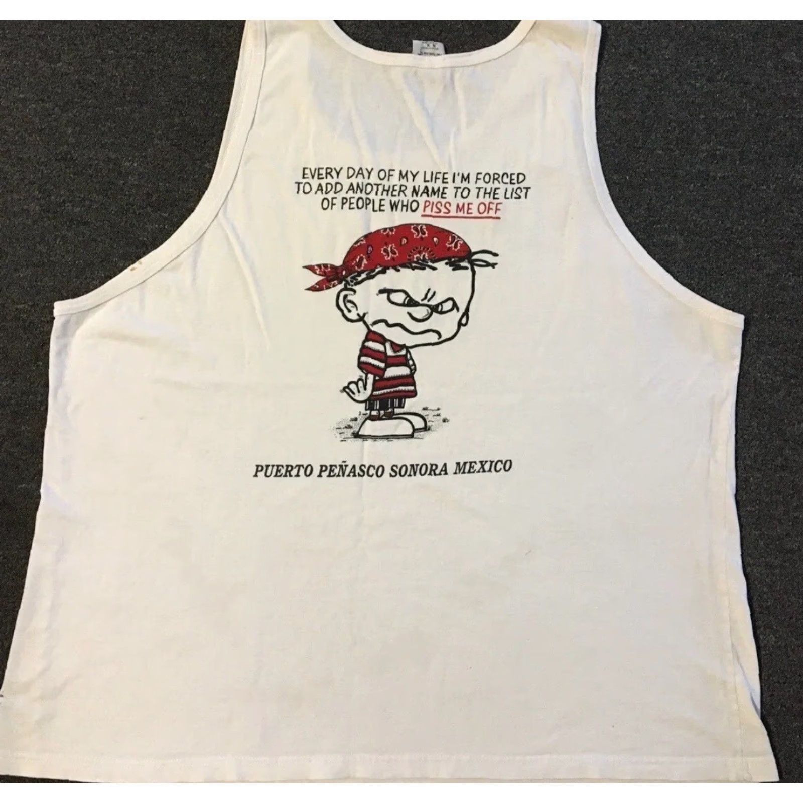 Vintage Vtg 90s List Of People Who Piss Me Off Faded Distress Tank Top XXL Joke Grunge Shirt Mens T-Shirt White 2XL Graphic Tee Vintage 90s Humor Beep Size US XXL / EU 58 / 5 - 2 Thumbnail