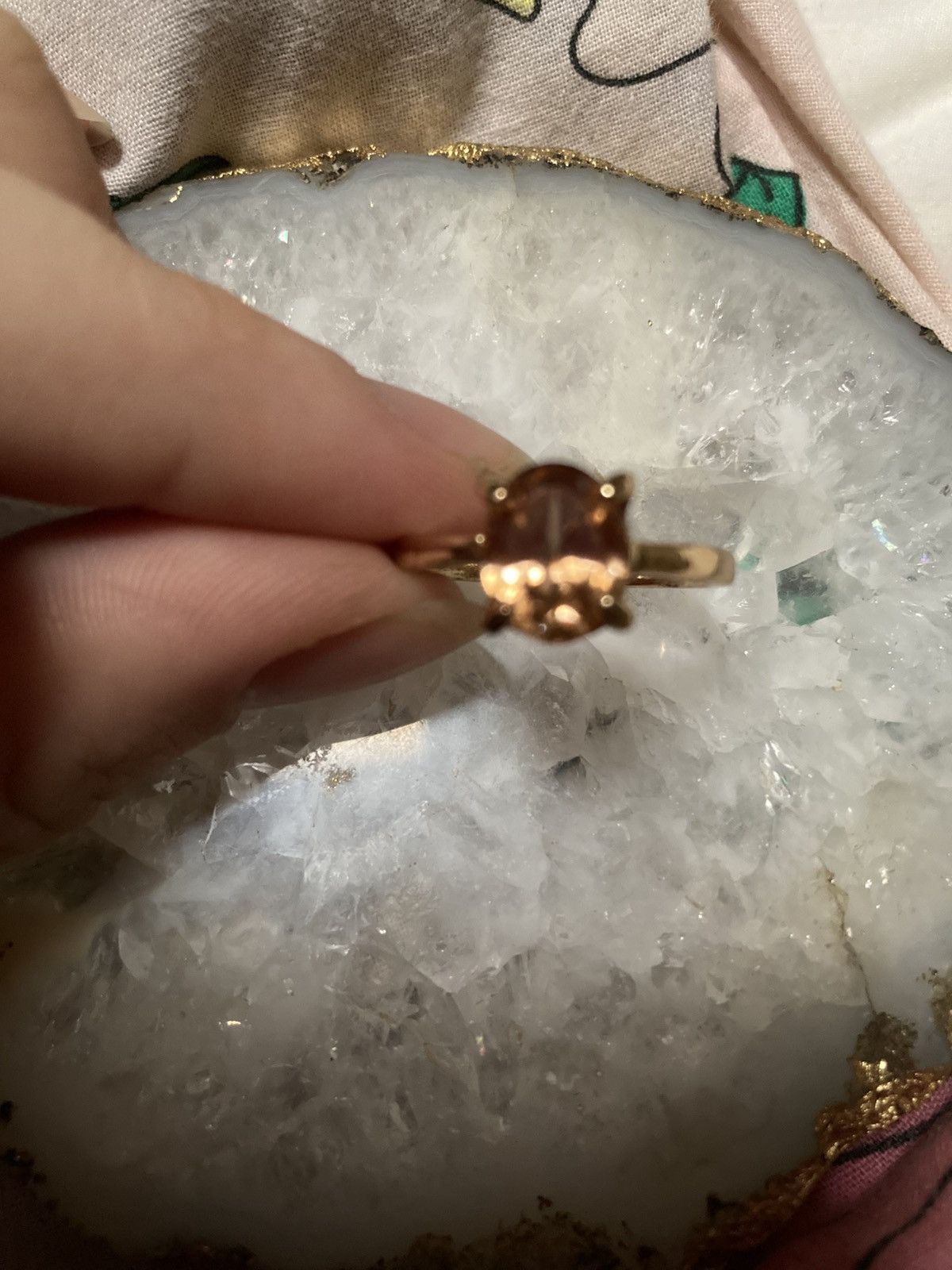 Other Peach gemmed gold plated ring Size ONE SIZE - 1 Thumbnail