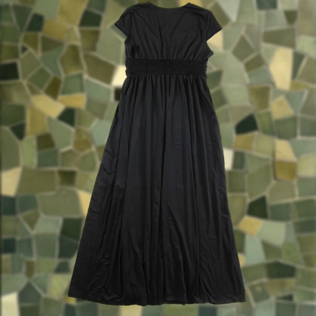 Vintage NWT ANRABESS Black Maxi Dress V-Neck Cap Sleeve Empire Waist Long Maxi Dress Large Size L / US 10 / IT 46 - 1 Thumbnail