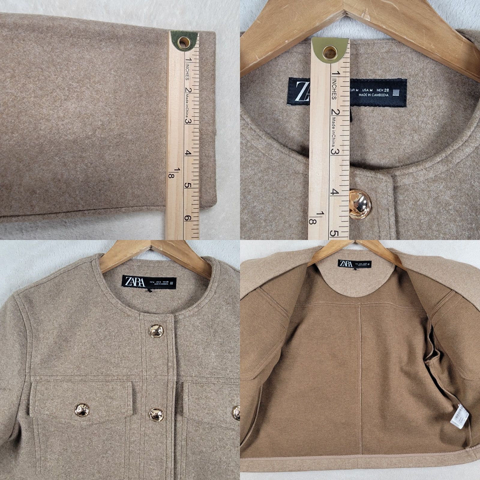 Zara Zara Women's Coat Beige Short Solid Long Sleeve Button Closure Regular Fit Machine Washable Size M / US 6-8 / IT 42-44 - 9 Thumbnail