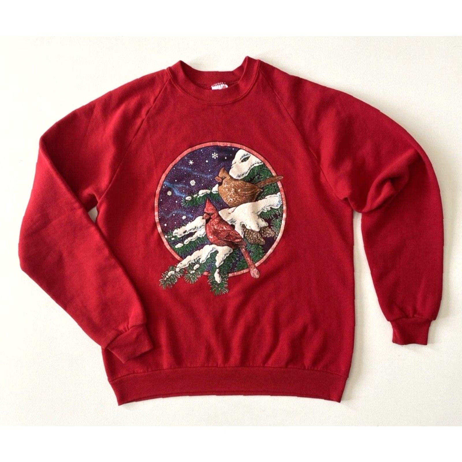 Jerzees JERZEES Women's Sweatshirt 90s 1990s Graphic Cardnial Birds MADE IN USA Sz L Red Cotton Blend Pullover Crew Neck Vintage Size L / US 10 / IT 46 - 2 Thumbnail